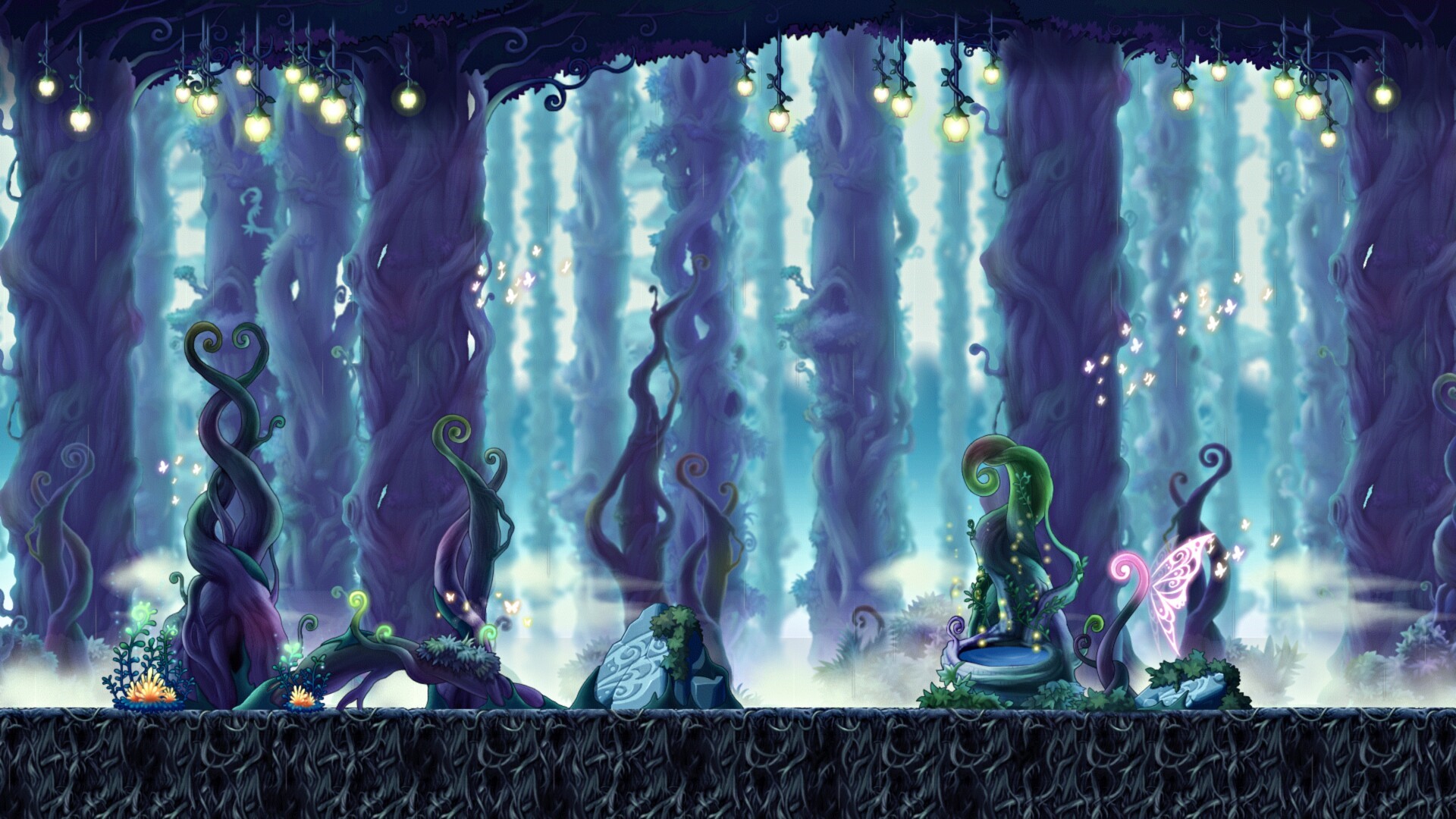 MapleStory magical forest with glowing lights HD Wallpaper