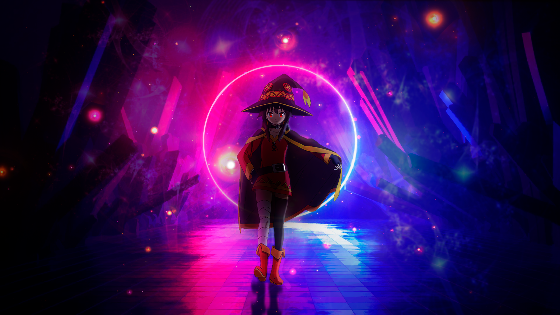 Megumin from Kono Subarashii Sekai ni Shukufuku wo! in neon environment HD Wallpaper