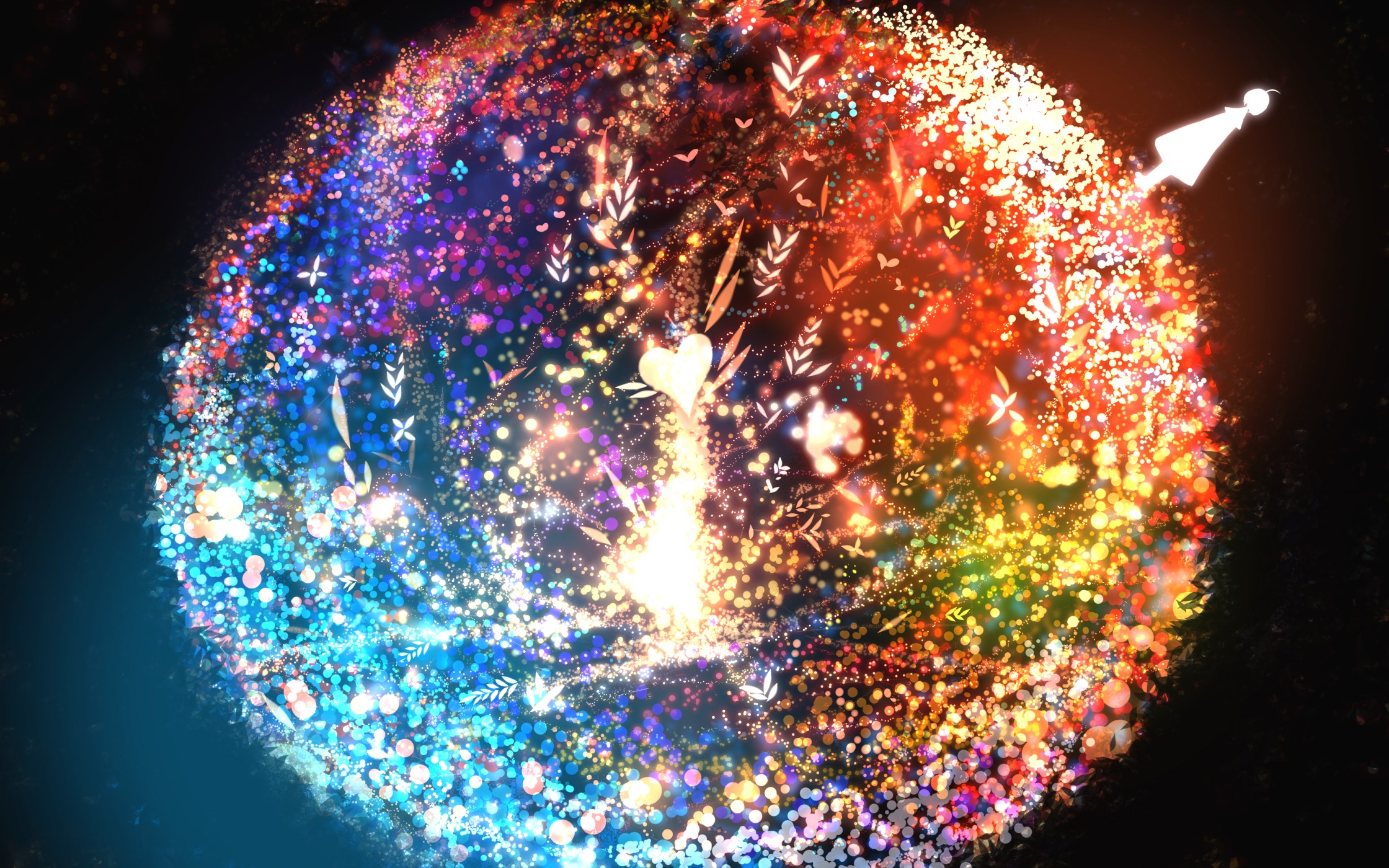 Colorful glowing sphere with heart and plant motifs HD Wallpaper