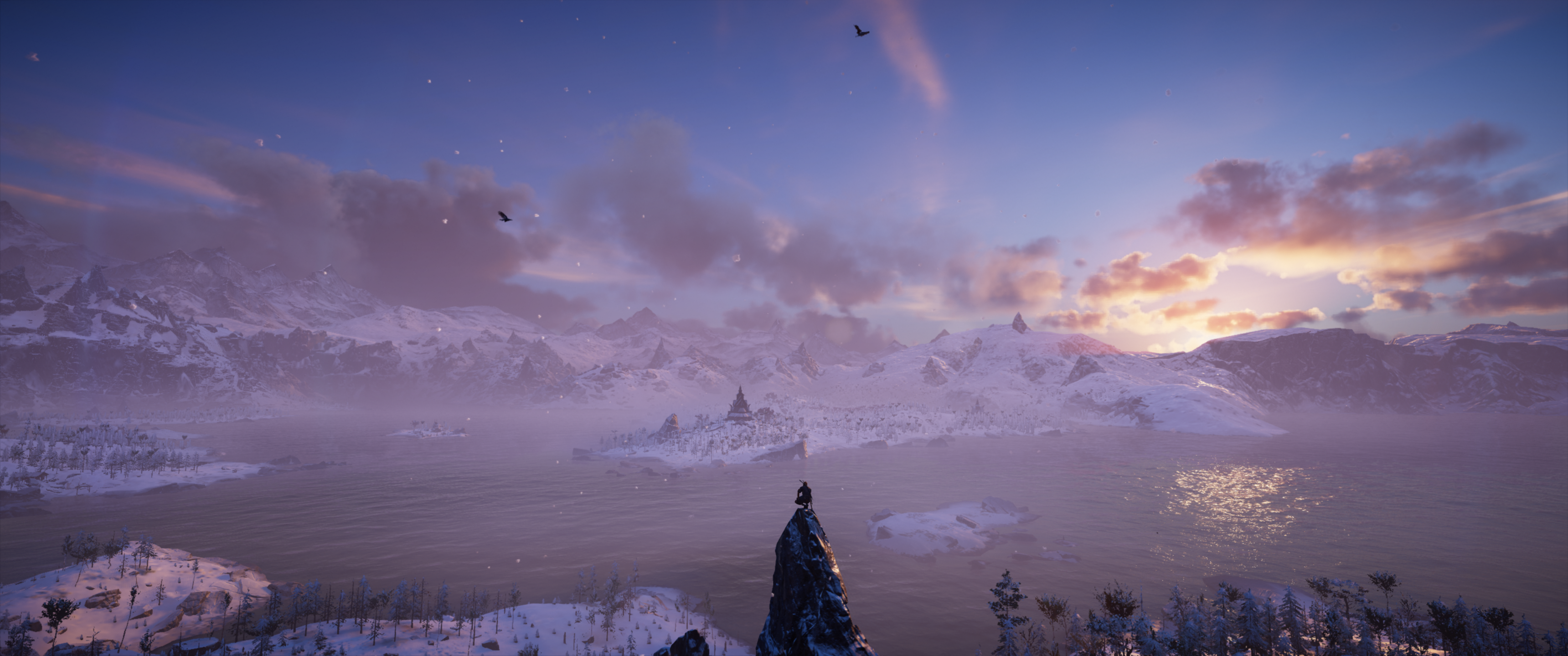 Assassin's Creed Valhalla landscape with mountains and lake HD Wallpaper