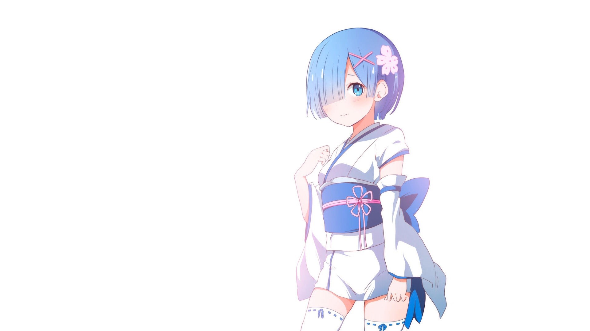 Rem from Re:Zero in a white kimono HD Wallpaper
