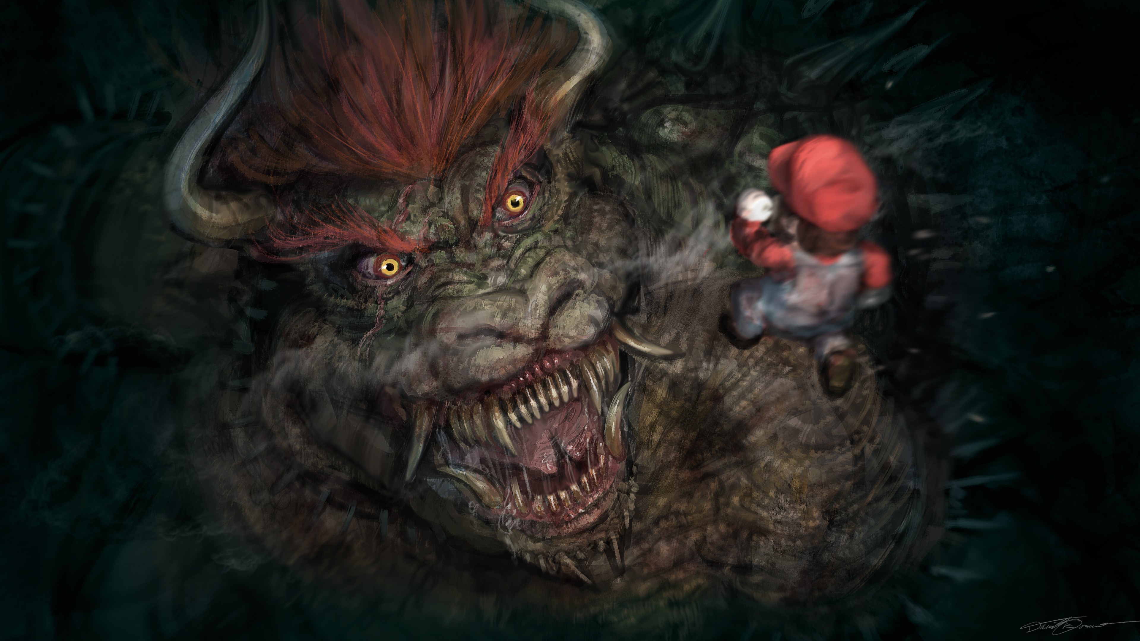 Bowser and Mario from Super Mario video game art HD Wallpaper