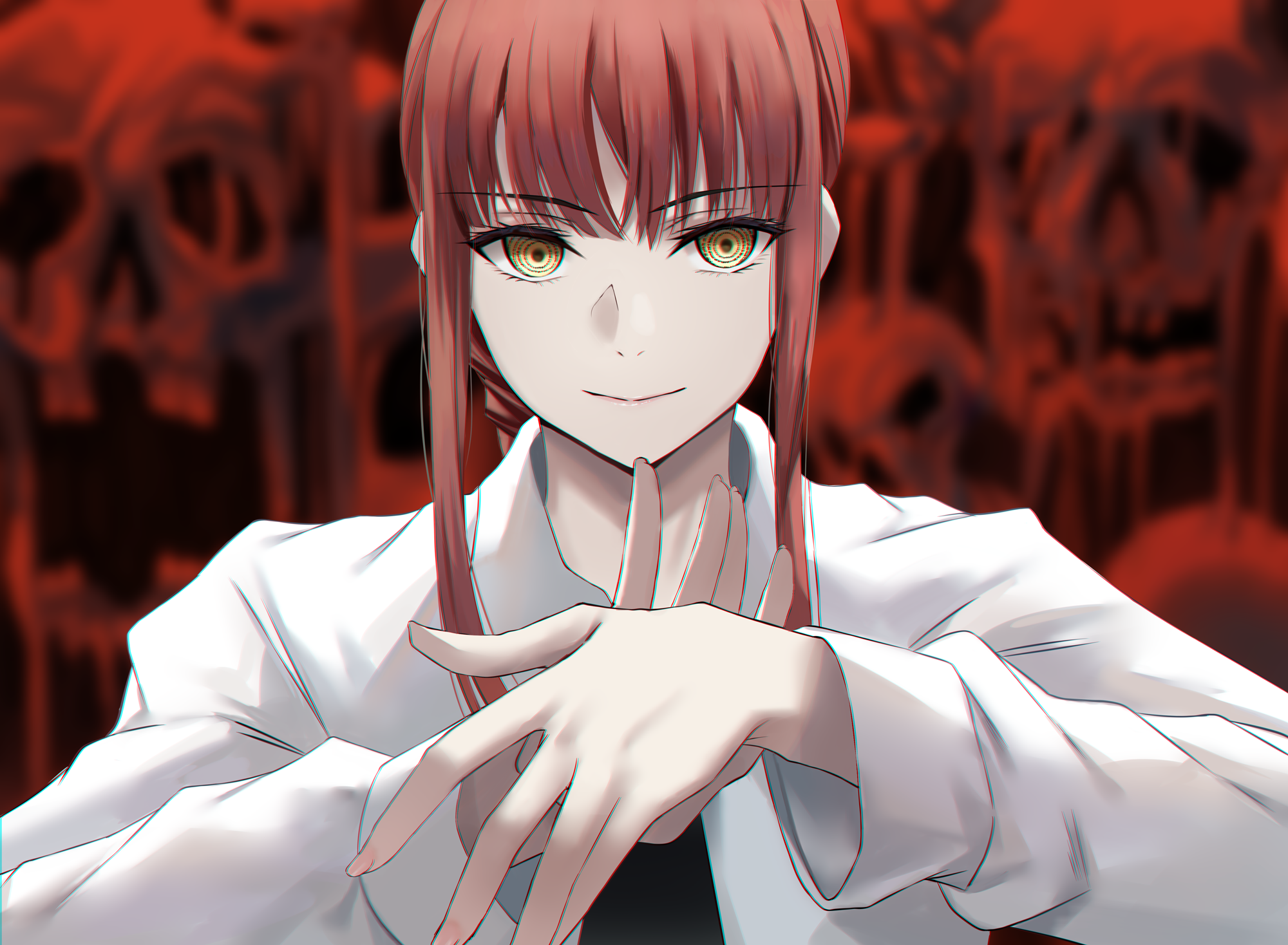 Makima from Chainsaw Man with skulls in the background HD Wallpaper