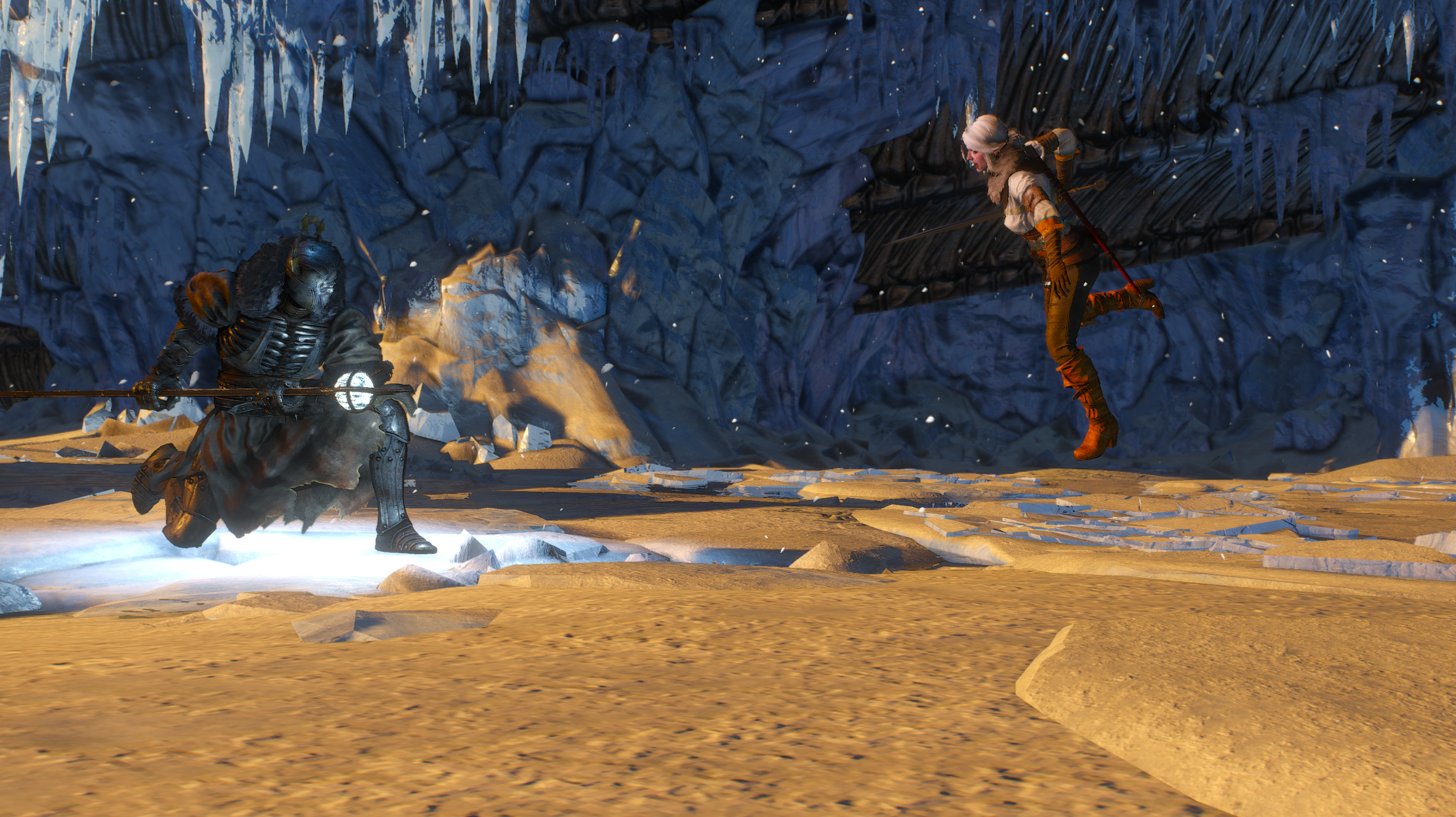 Ciri fighting a skeleton warrior in The Witcher 3 HD Wallpaper