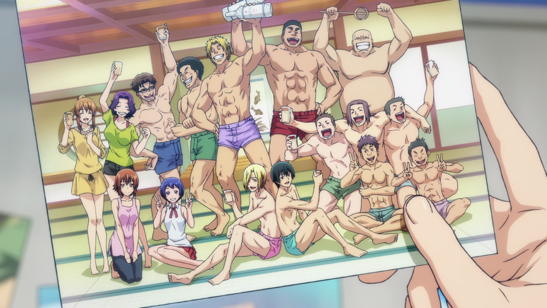 Group of muscular anime men and women posing for a photo HD Wallpaper