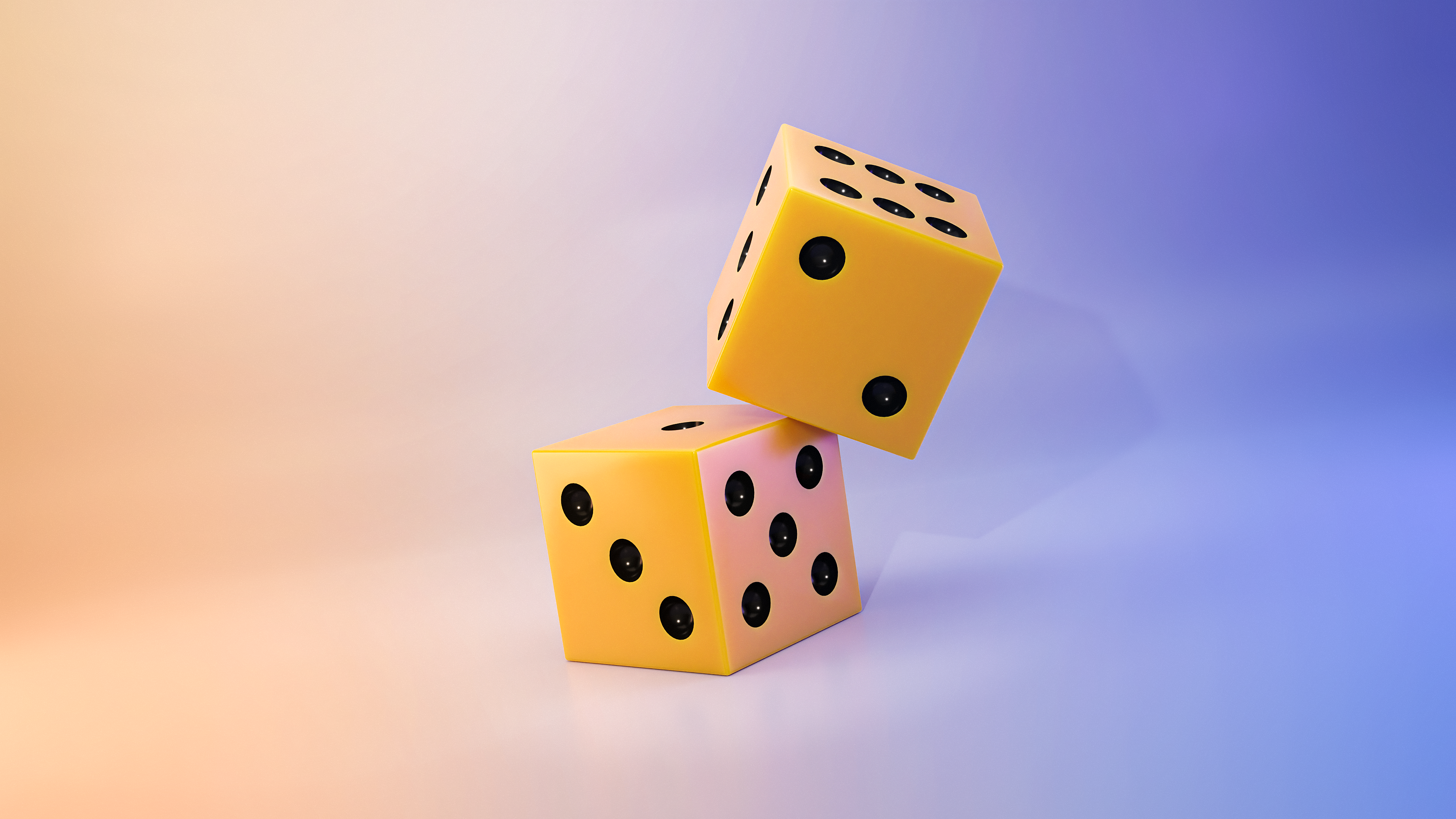 Two yellow dice on a gradient background HD Wallpaper
