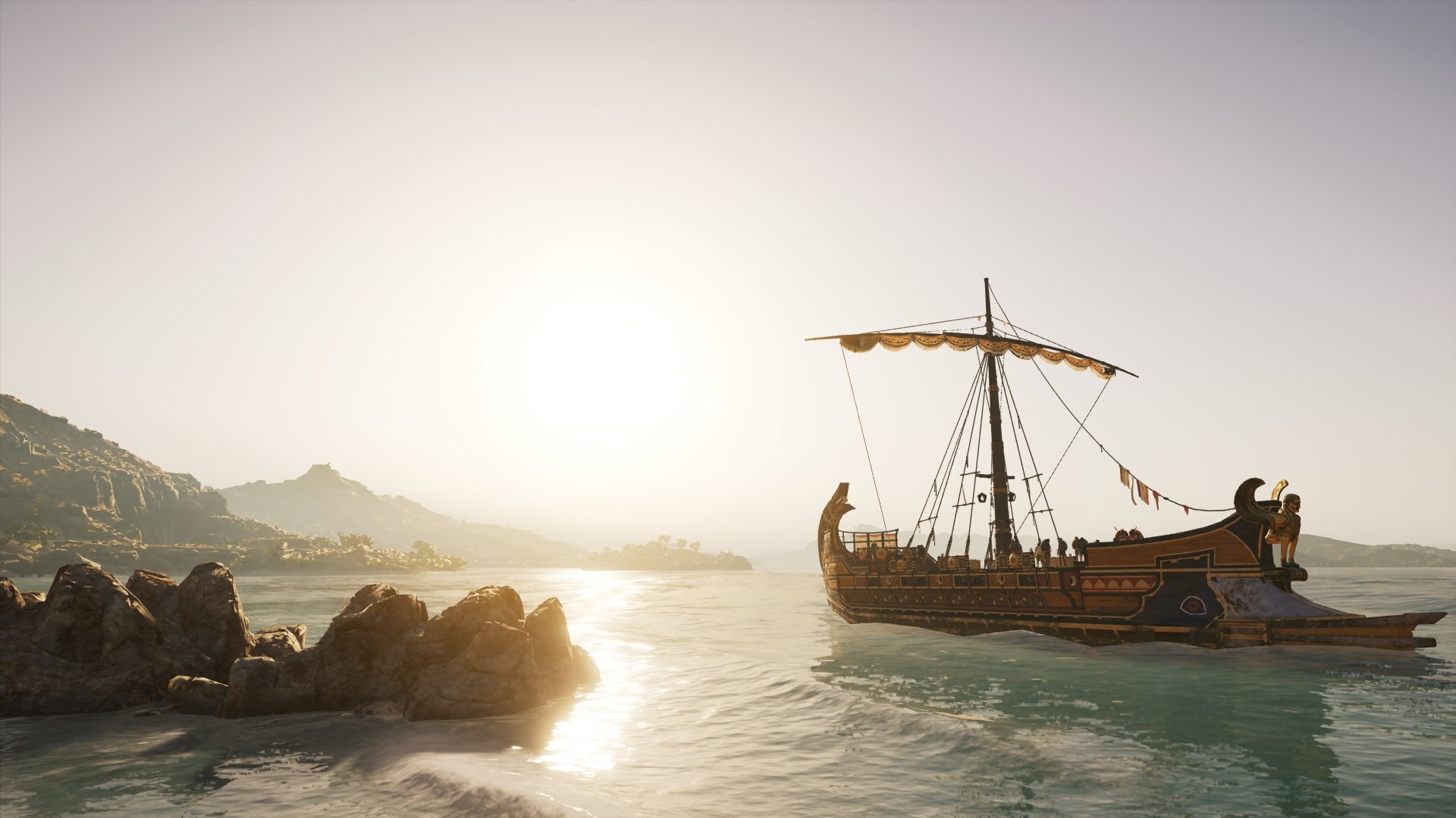 Assassin's Creed Odyssey ship sailing at sunrise HD Wallpaper