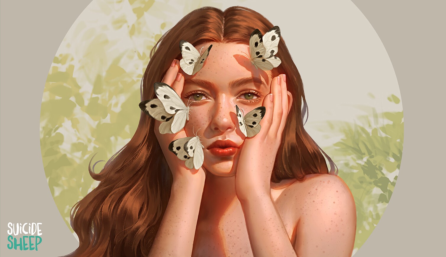 Karmen Loh Portrait with Butterflies HD Wallpaper
