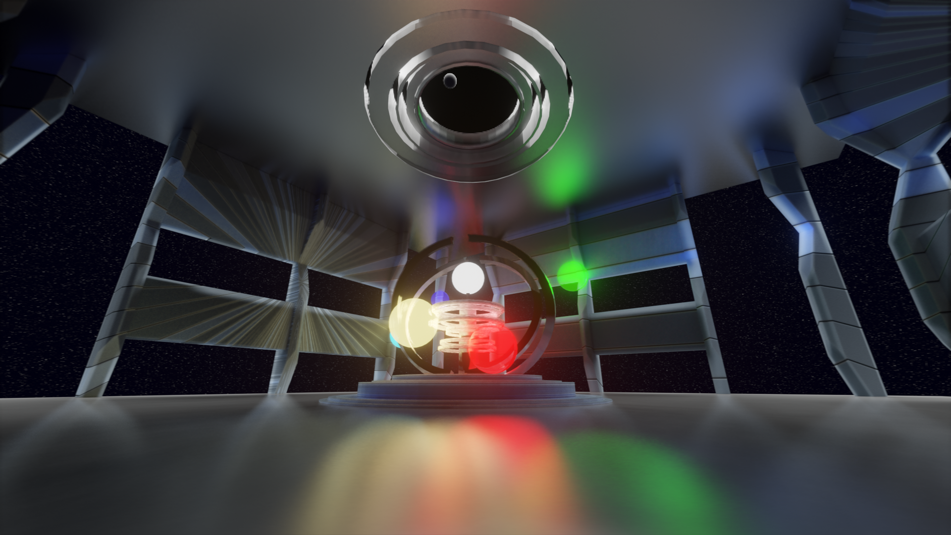 Sci-fi interior with glowing orbs and stars HD Wallpaper