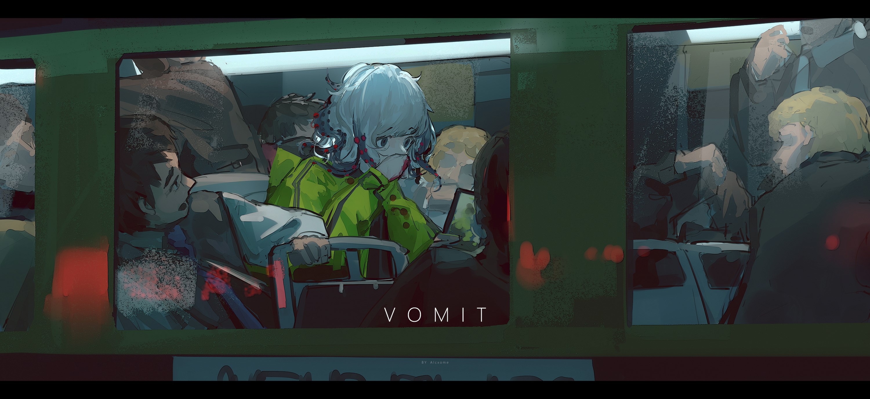 Anime characters on a crowded train HD Wallpaper