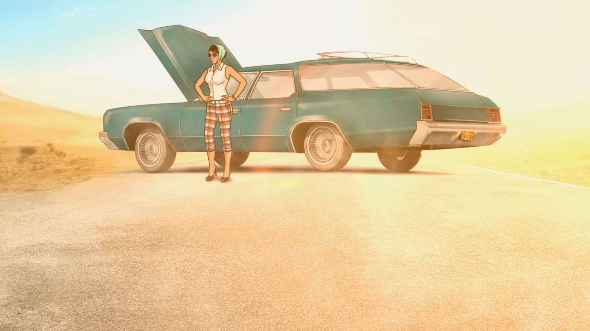 Lana Kane from Archer with a broken down car HD Wallpaper