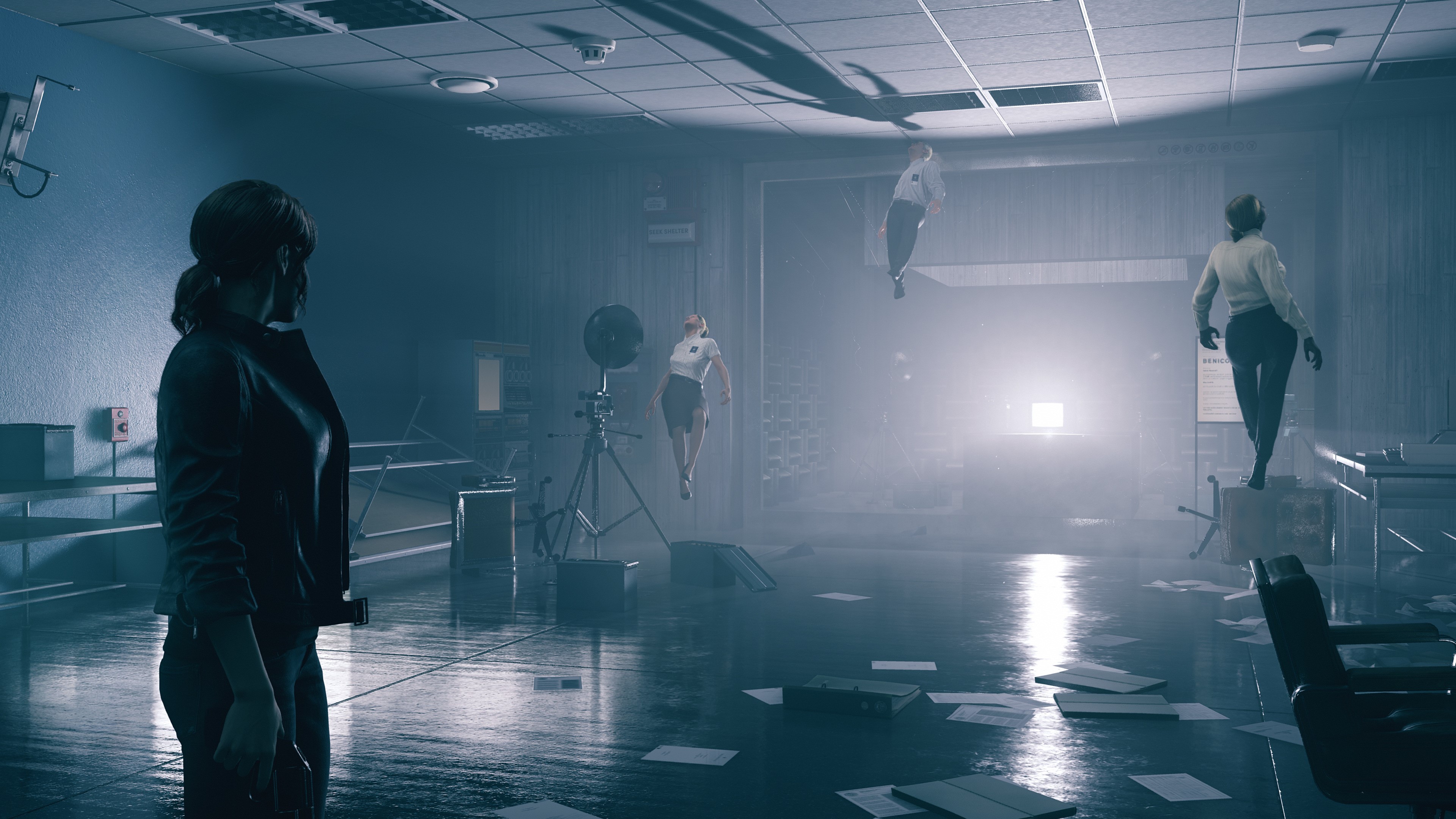 Jesse Faden from Control in an office with floating people HD Wallpaper