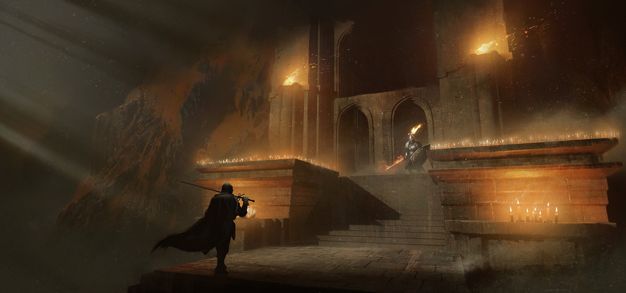 Knight facing another knight in Dark Souls II HD Wallpaper