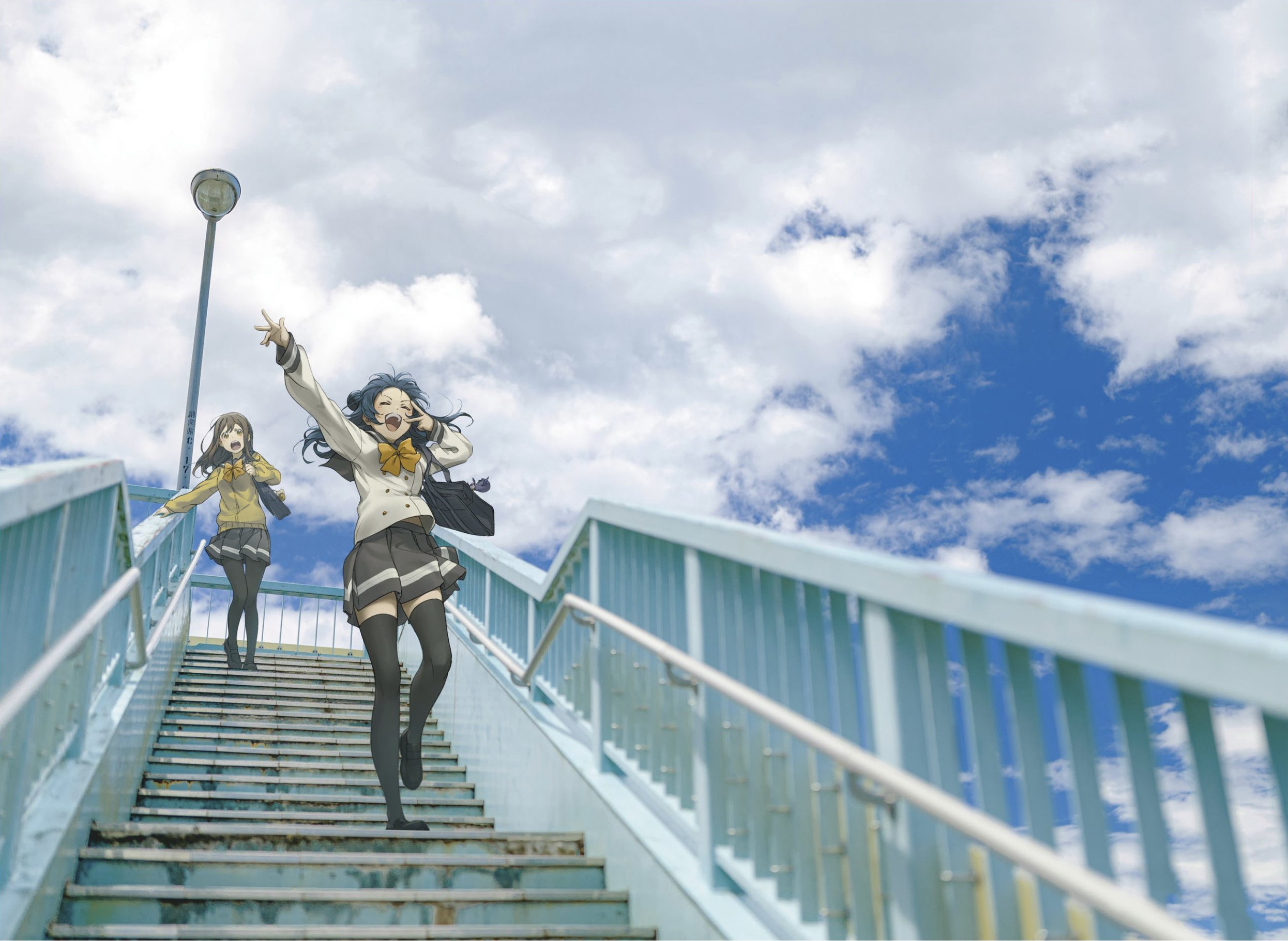 Kunikida Hanamaru and Tsushima Yoshiko from Love Live! Sunshine on stairs HD Wallpaper