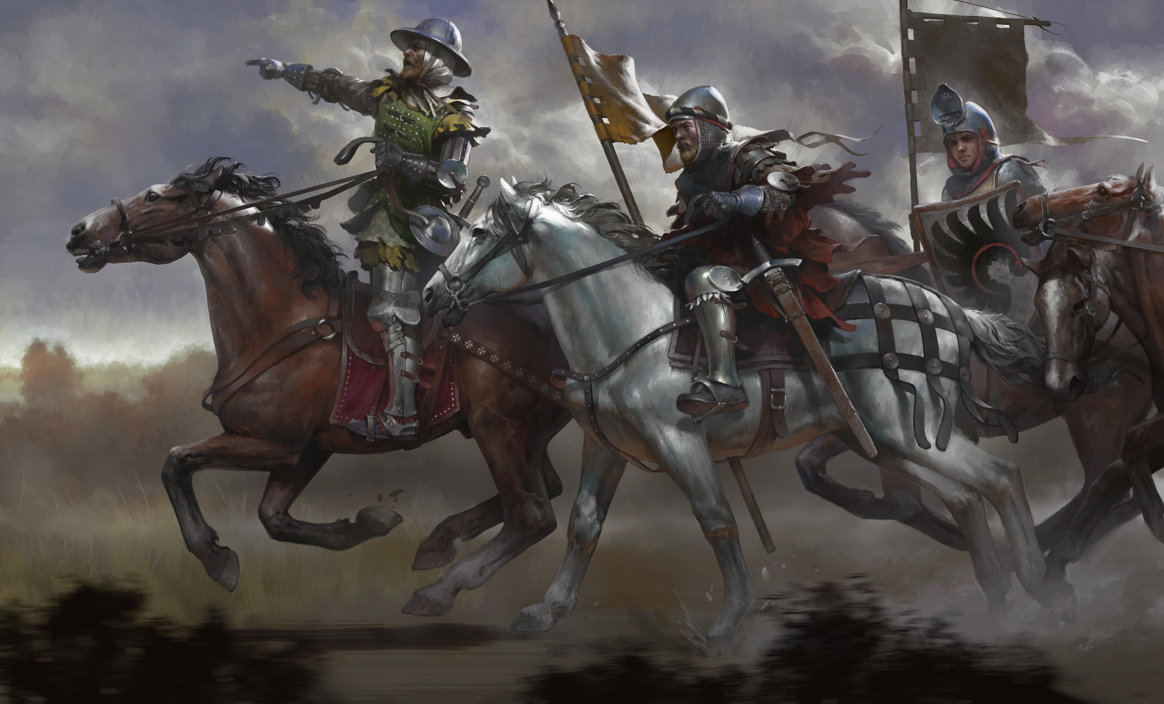 Artwork of knights on horseback from Kingdom Come: Deliverance HD Wallpaper
