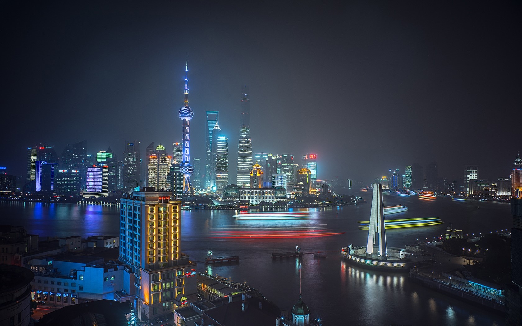 Shanghai skyline at night with Oriental Pearl Tower HD Wallpaper