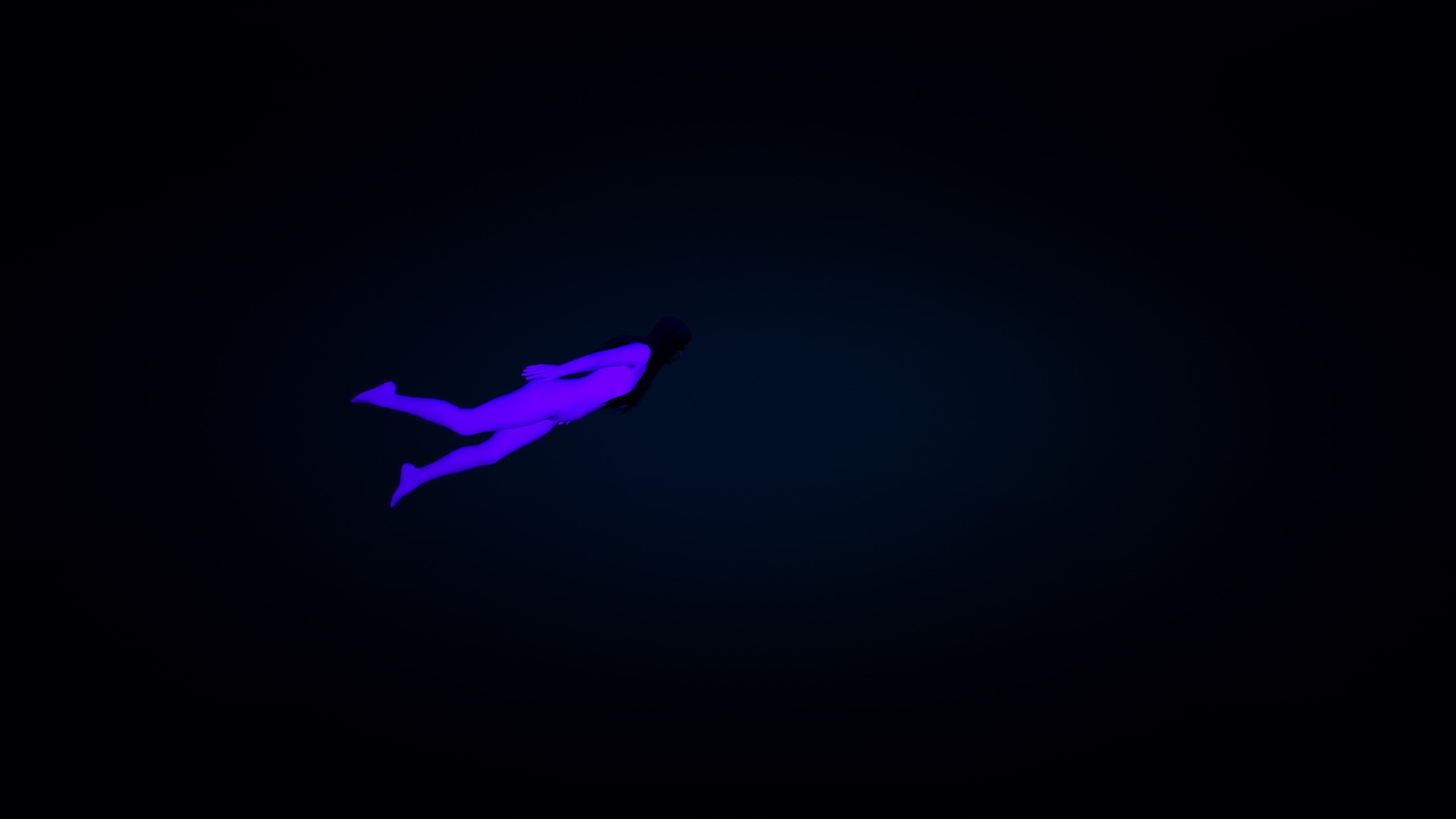 A purple figure floats in the dark HD Wallpaper