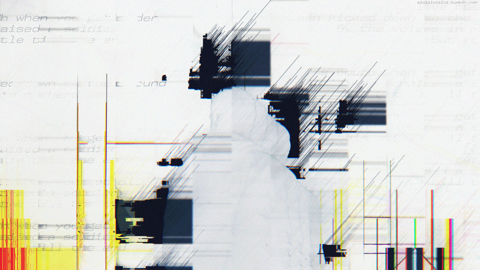Glitch art with abstract text and graphics HD Wallpaper
