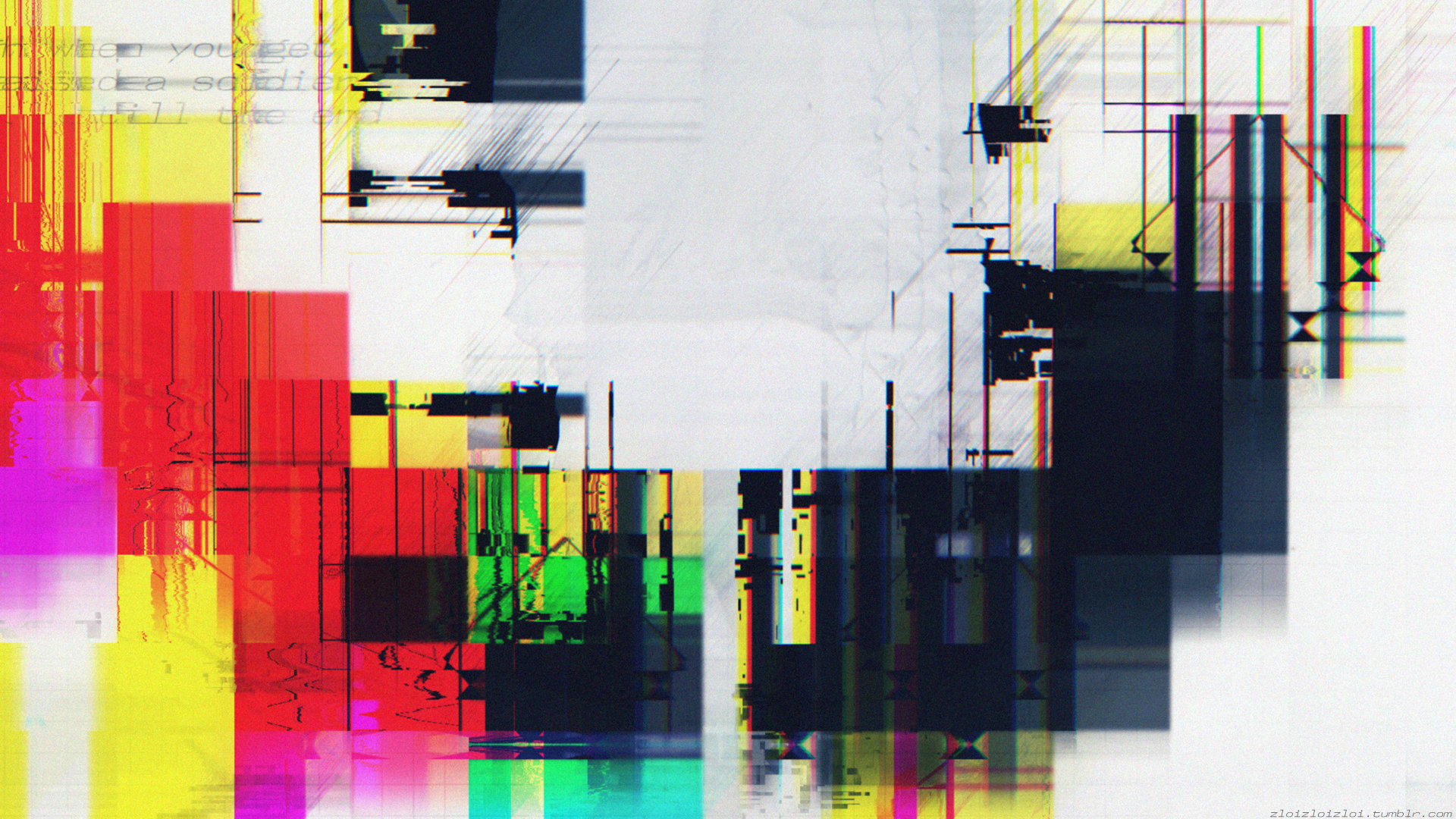 Abstract glitch art with colorful blocks and lines HD Wallpaper
