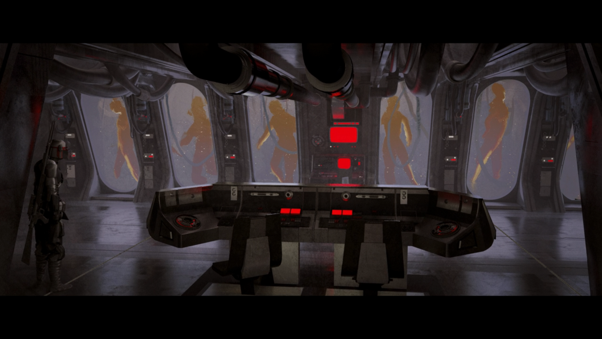 The Mandalorian in a room with cryo-pods HD Wallpaper