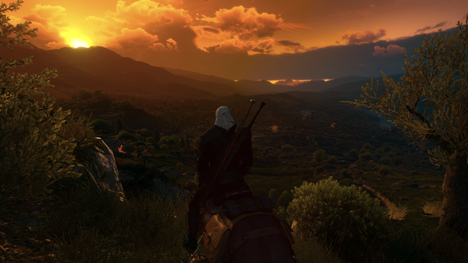 Geralt of Rivia from The Witcher 3: Wild Hunt at sunset HD Wallpaper