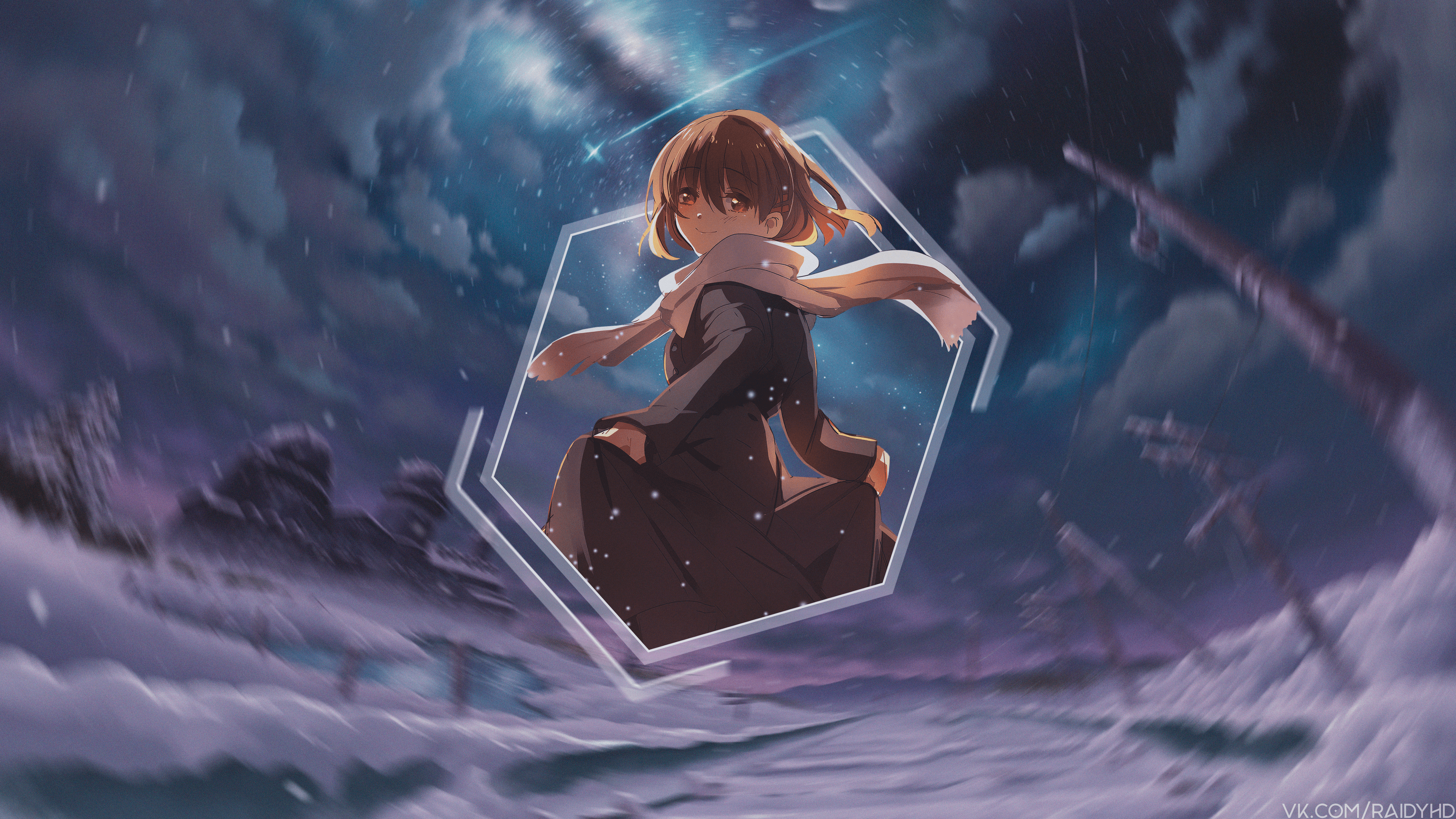 Anime girl in winter landscape HD Wallpaper