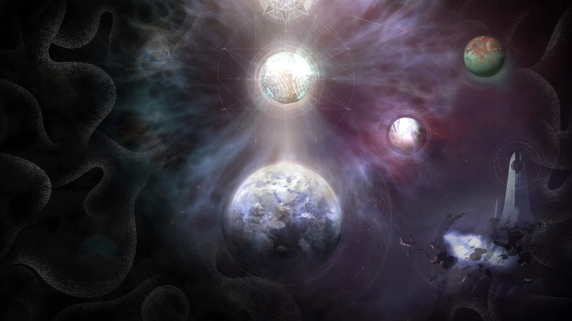 Destiny 2 video game art with planets and structures HD Wallpaper