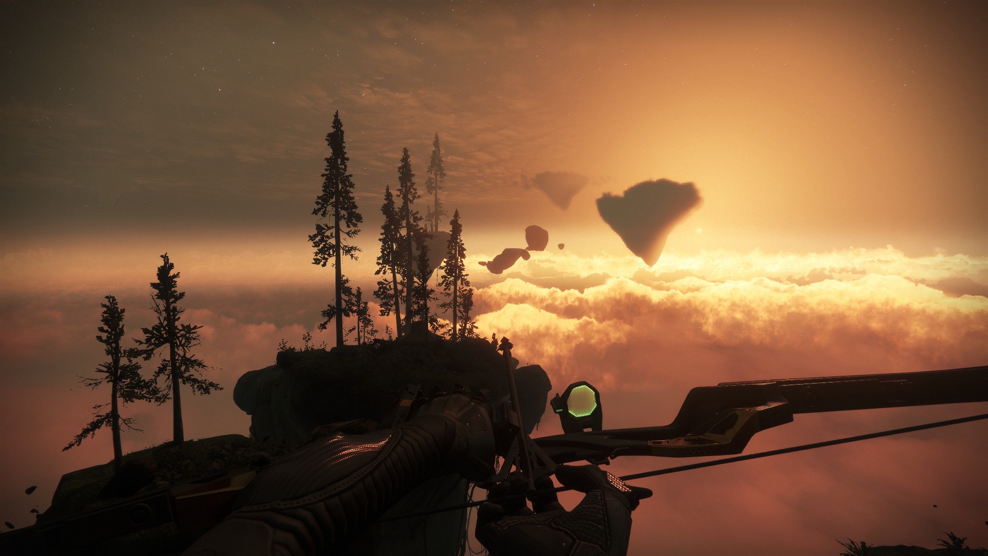 Player aiming bow in Destiny 2 during sunset HD Wallpaper