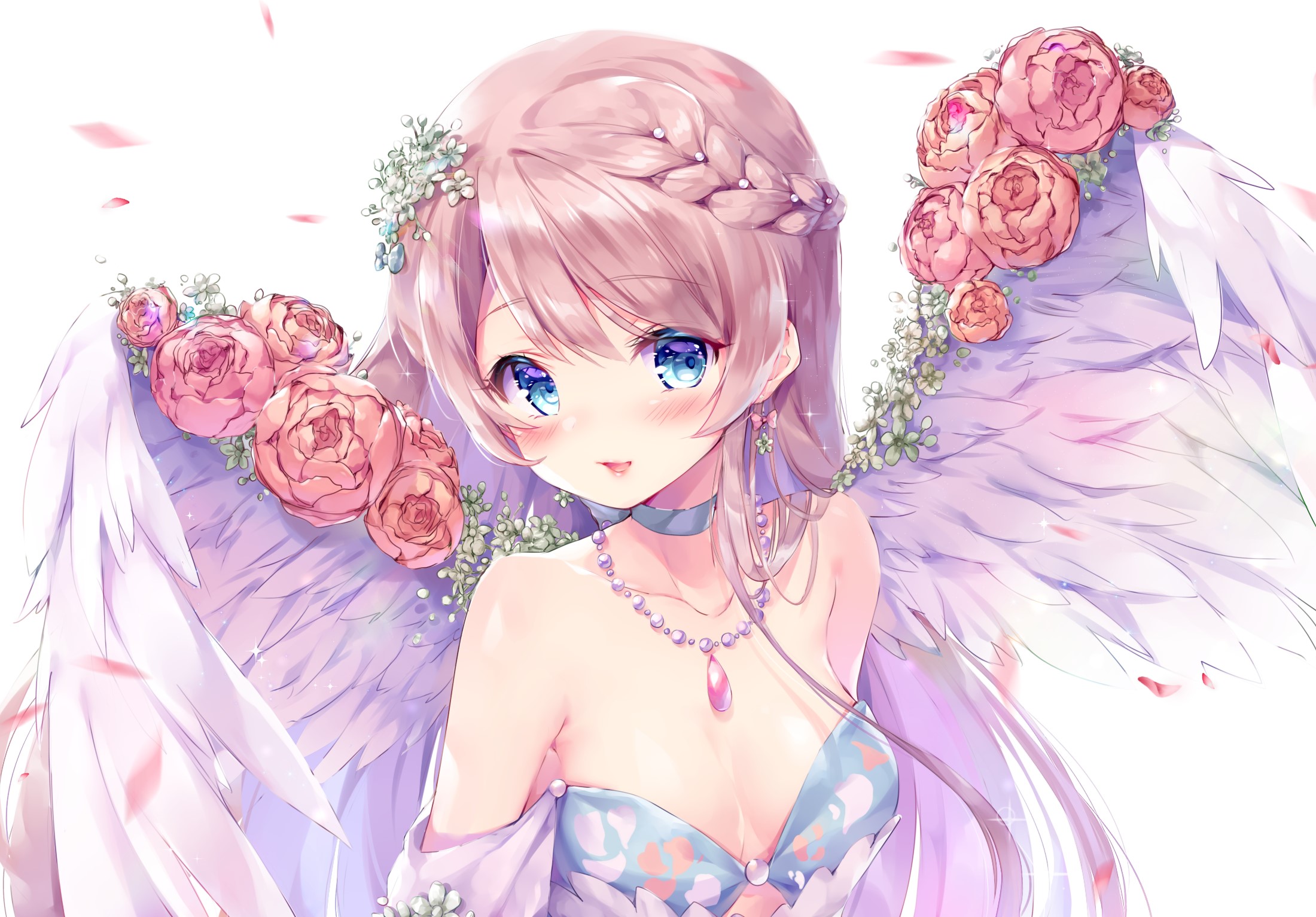 Anime angel girl with pink hair and blue eyes HD Wallpaper