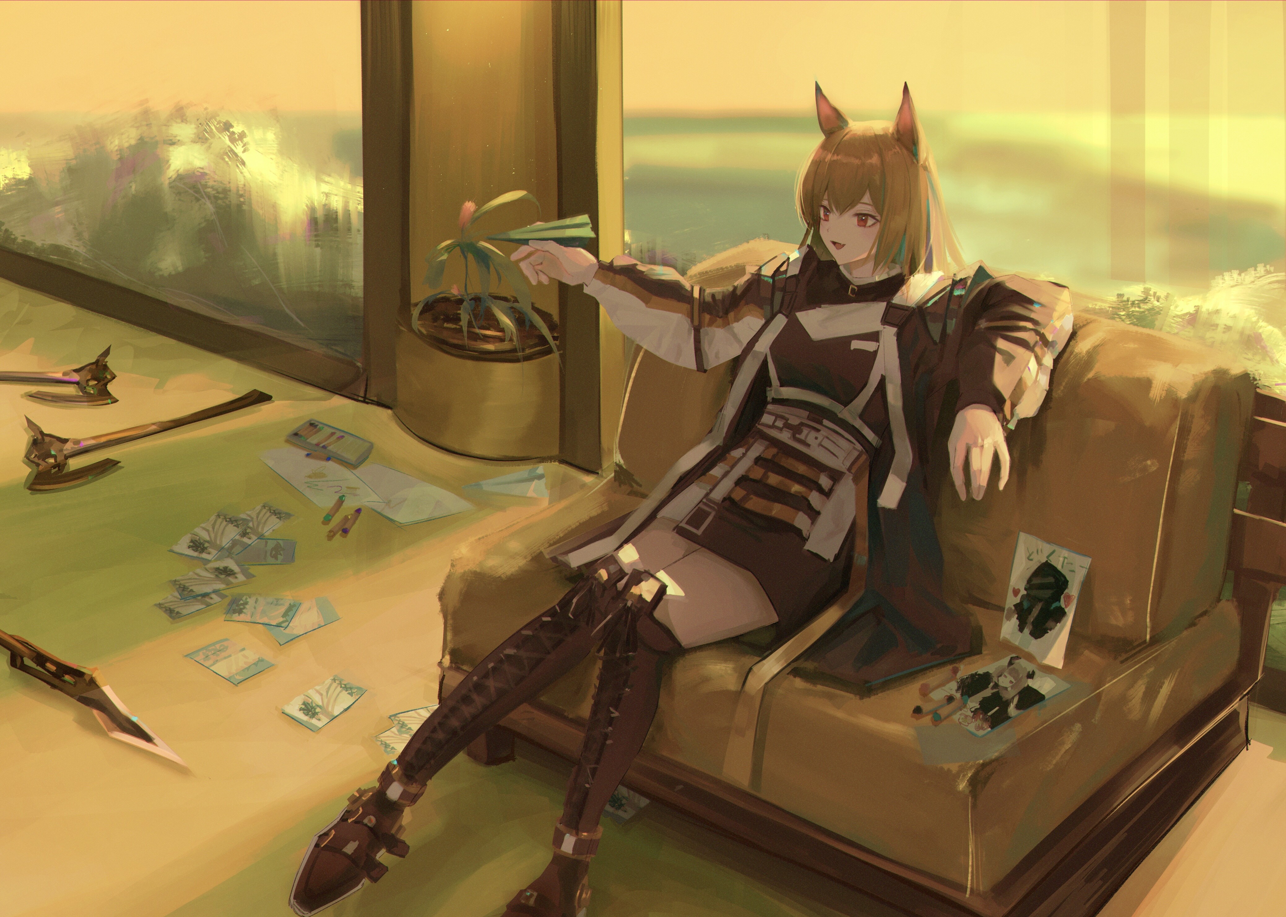 Ceobe from Arknights sitting on a couch HD Wallpaper
