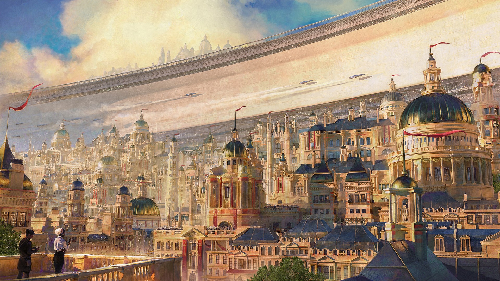 Futuristic Cityscape with a Giant Ring Structure HD Wallpaper