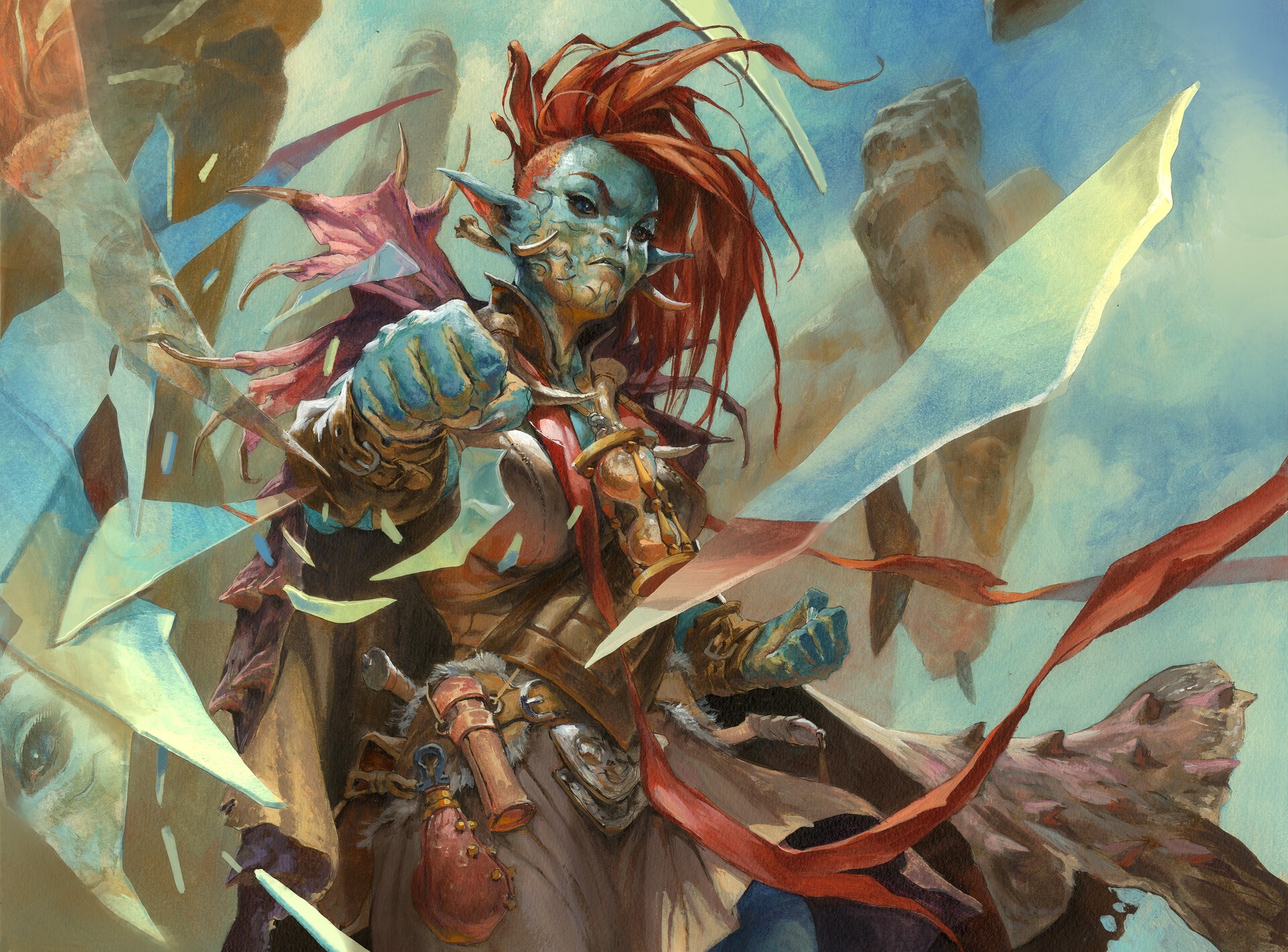 Fantasy warrior with red hair and blue skin HD Wallpaper