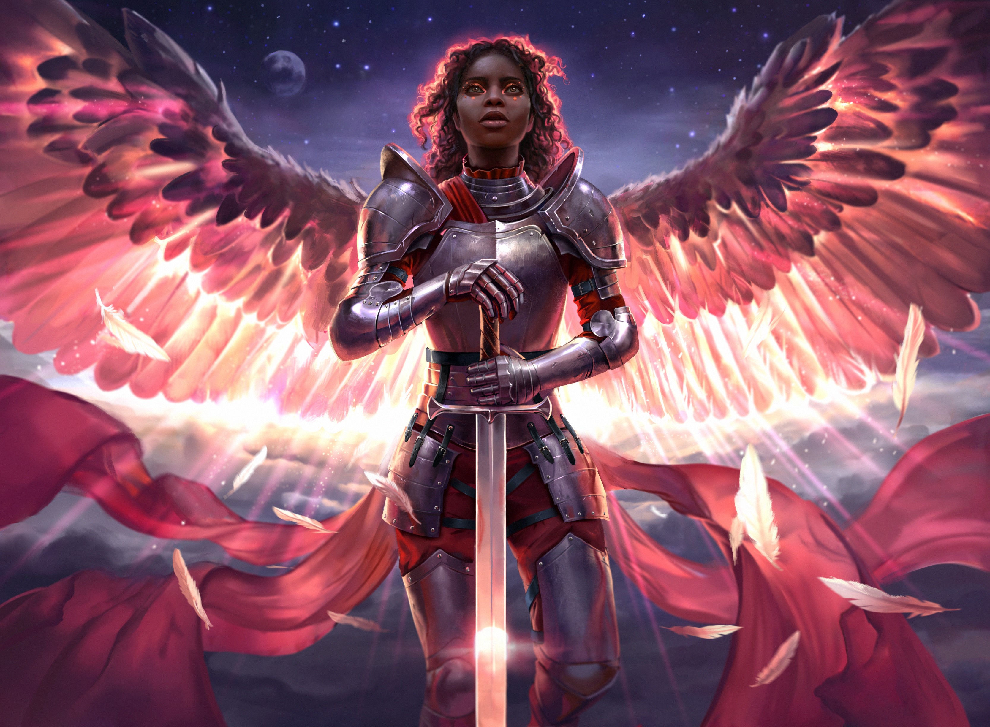 Angel warrior with sword and wings HD Wallpaper