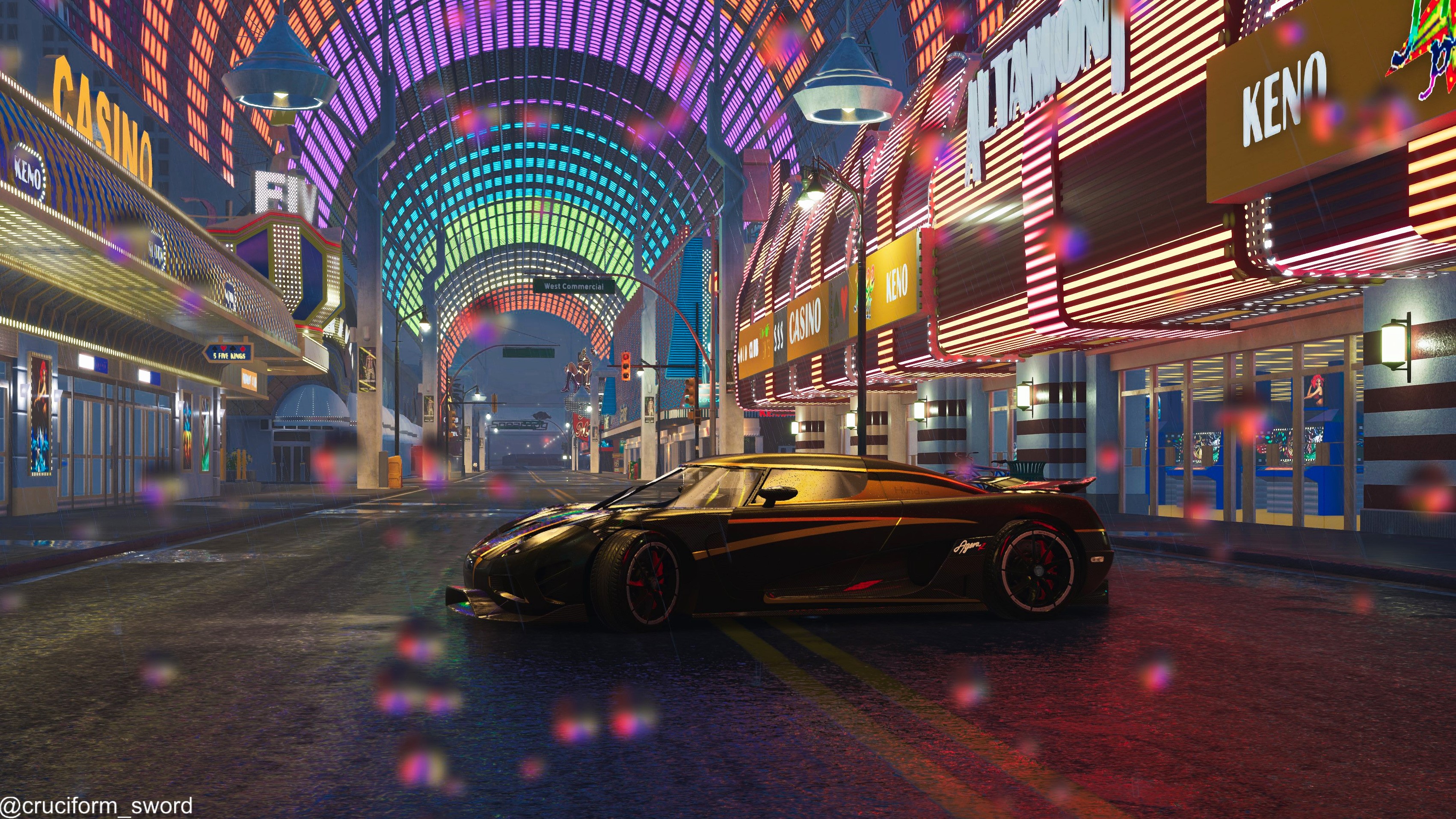 Koenigsegg Agera R in a neon-lit casino street HD Wallpaper