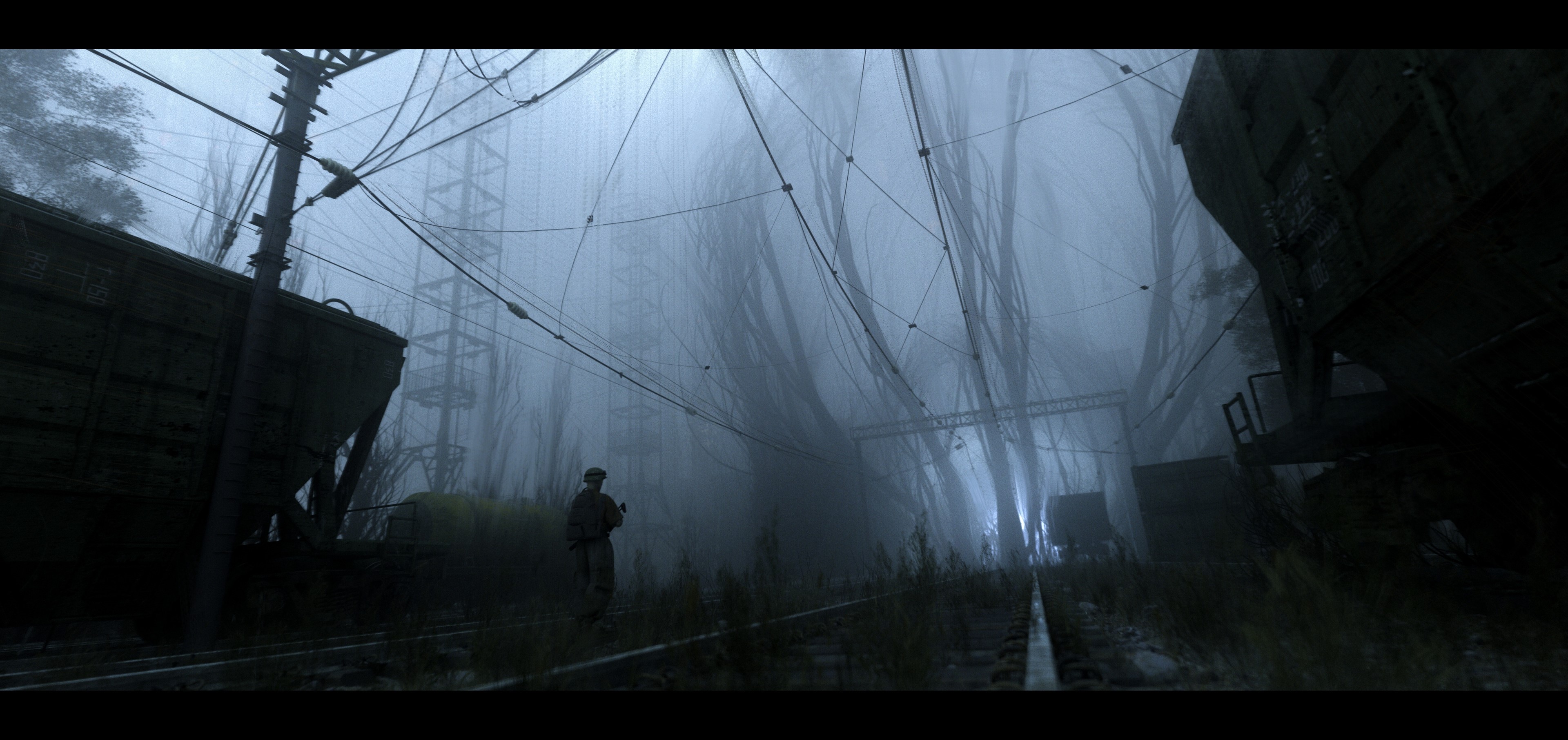 4K S.T.A.L.K.E.R. abandoned train yard HD Wallpaper