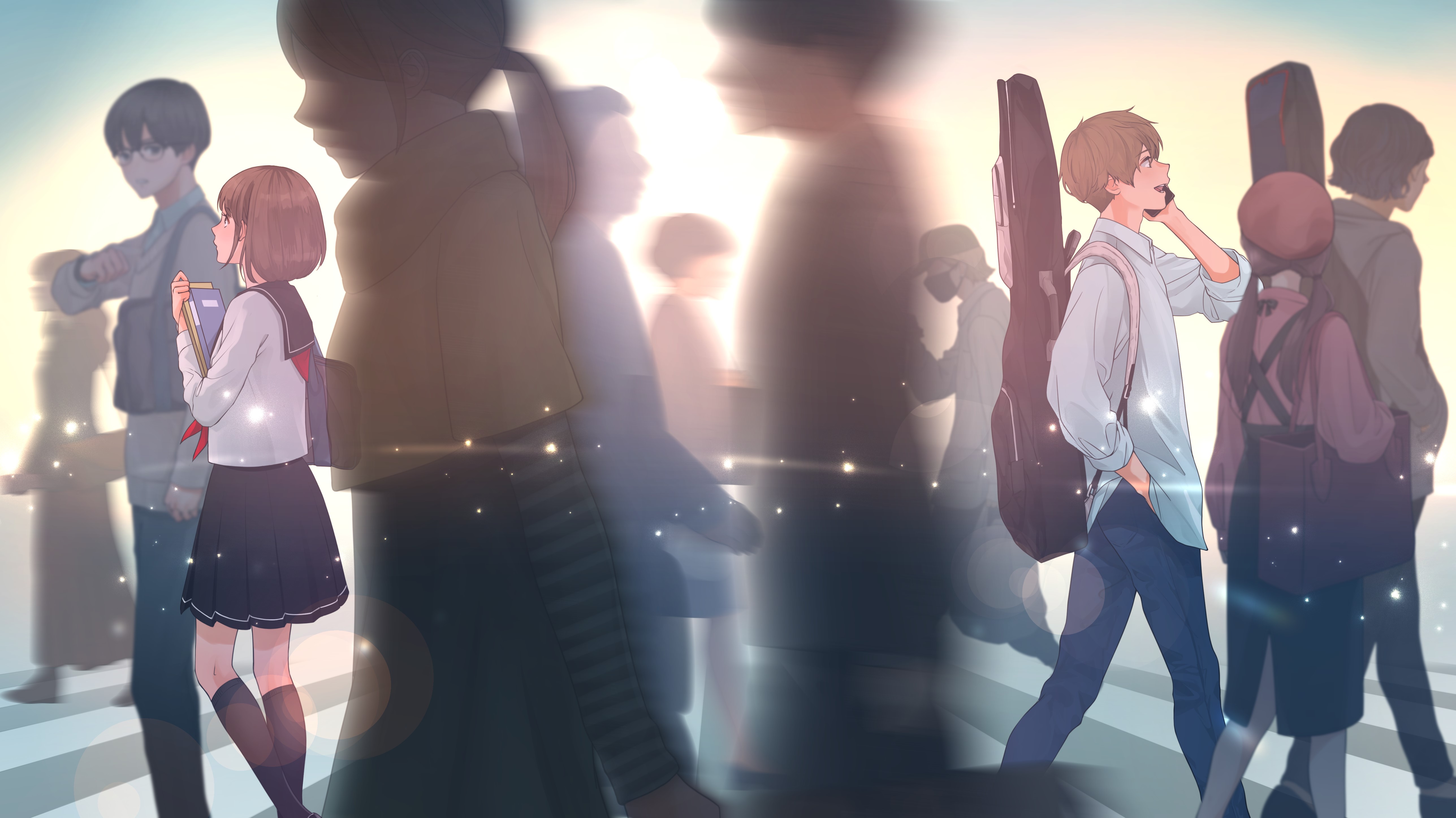 4K digital art of people walking on a crosswalk HD Wallpaper