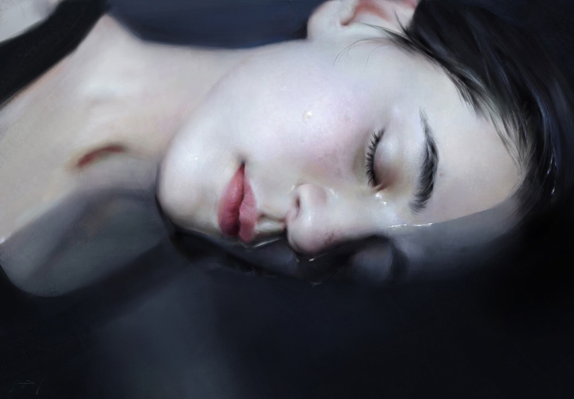 Artwork of a woman floating in water HD Wallpaper
