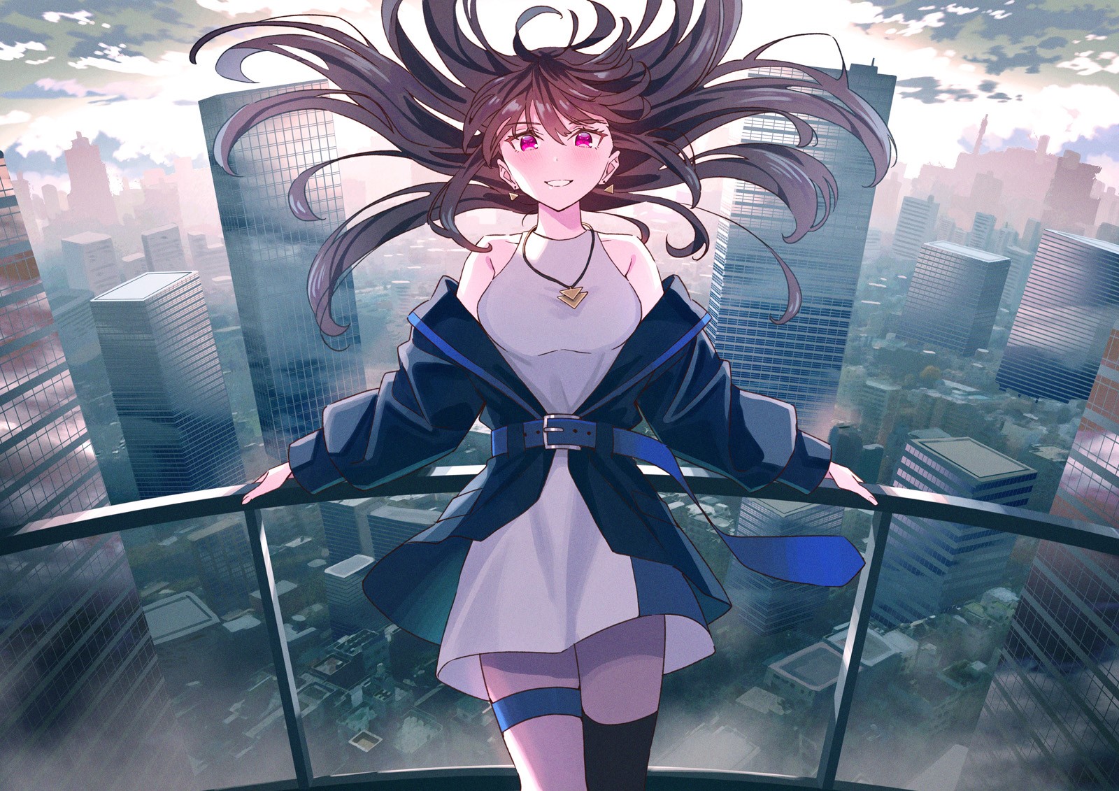 Koh RD Anime Girl in Cityscape HD Wallpaper