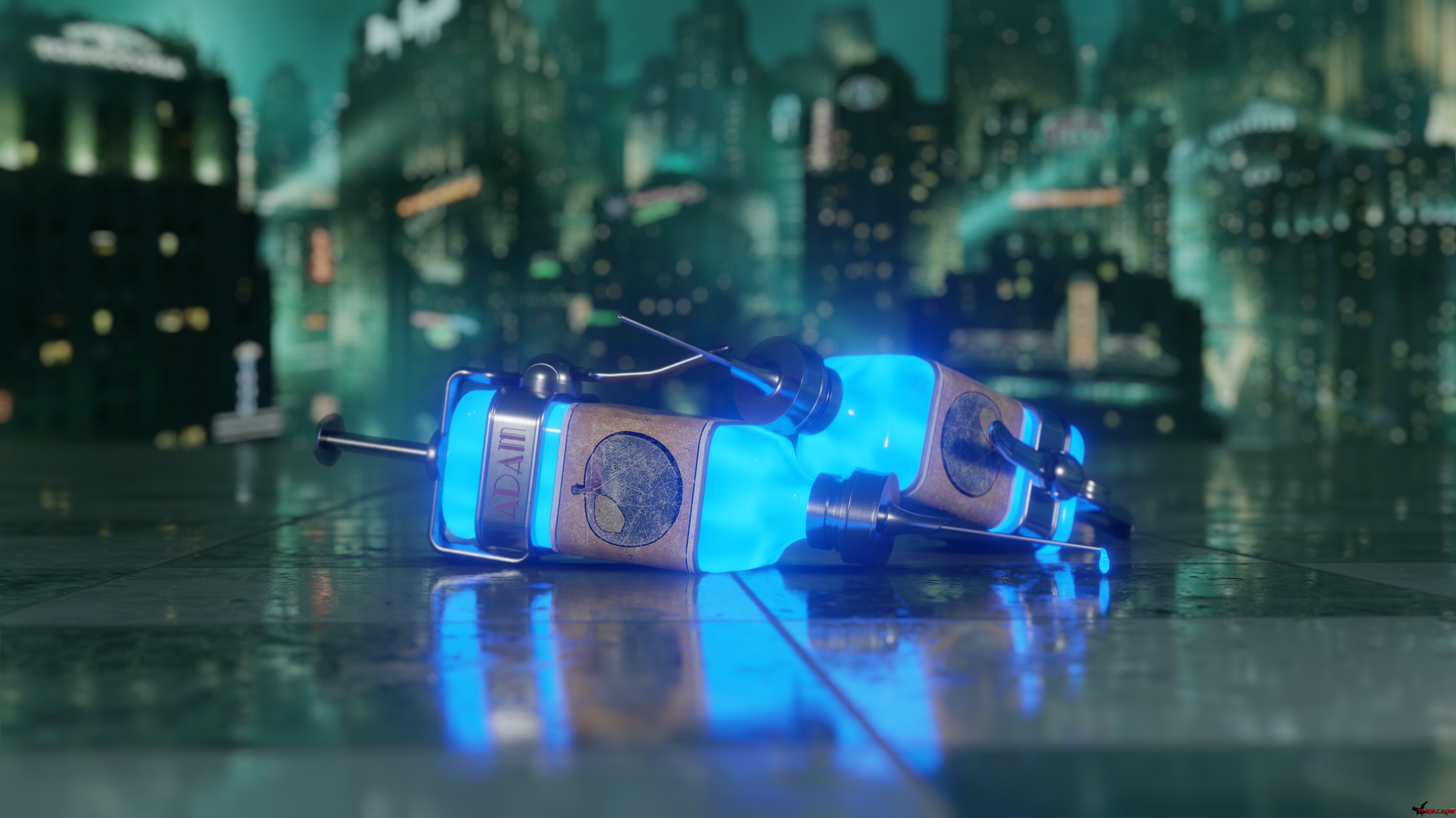 Syringes with glowing blue liquid from BioShock HD Wallpaper