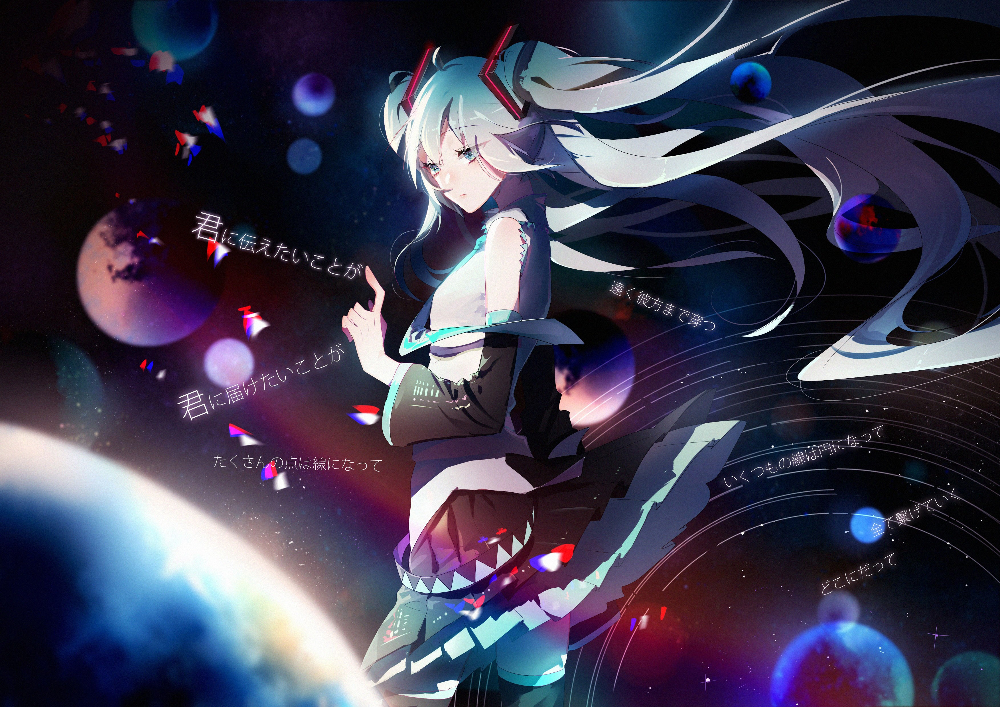 Hatsune Miku in Space with Planets HD Wallpaper
