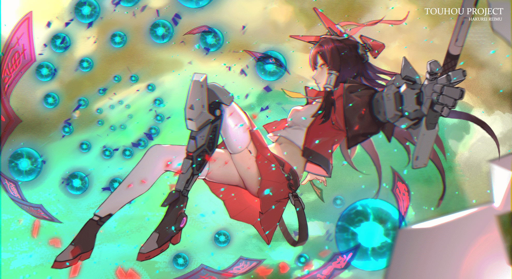 Hakurei Reimu from Touhou Project with cyborg enhancements HD Wallpaper