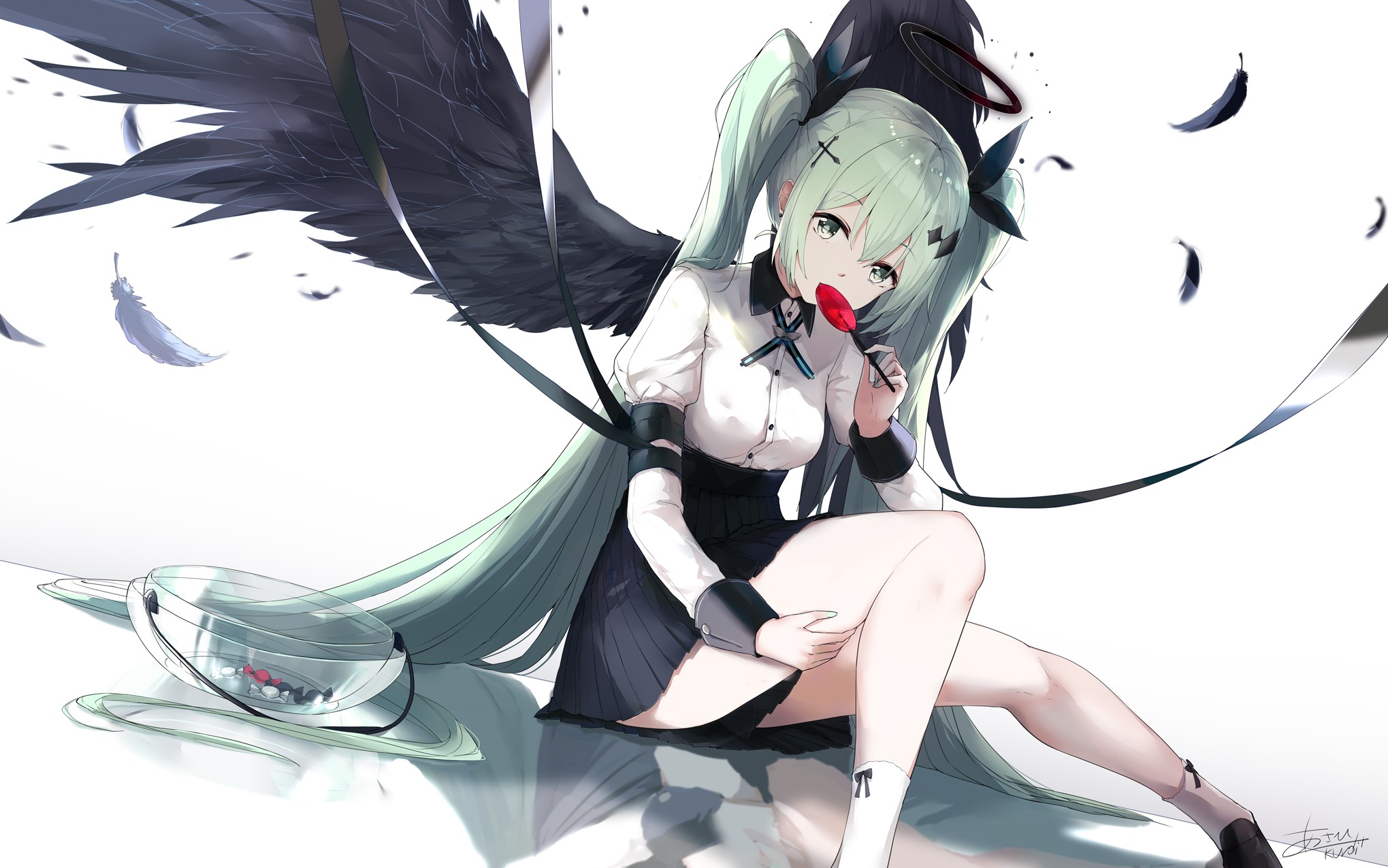 Asahi Kuroi from Vocaloid with black wings HD Wallpaper