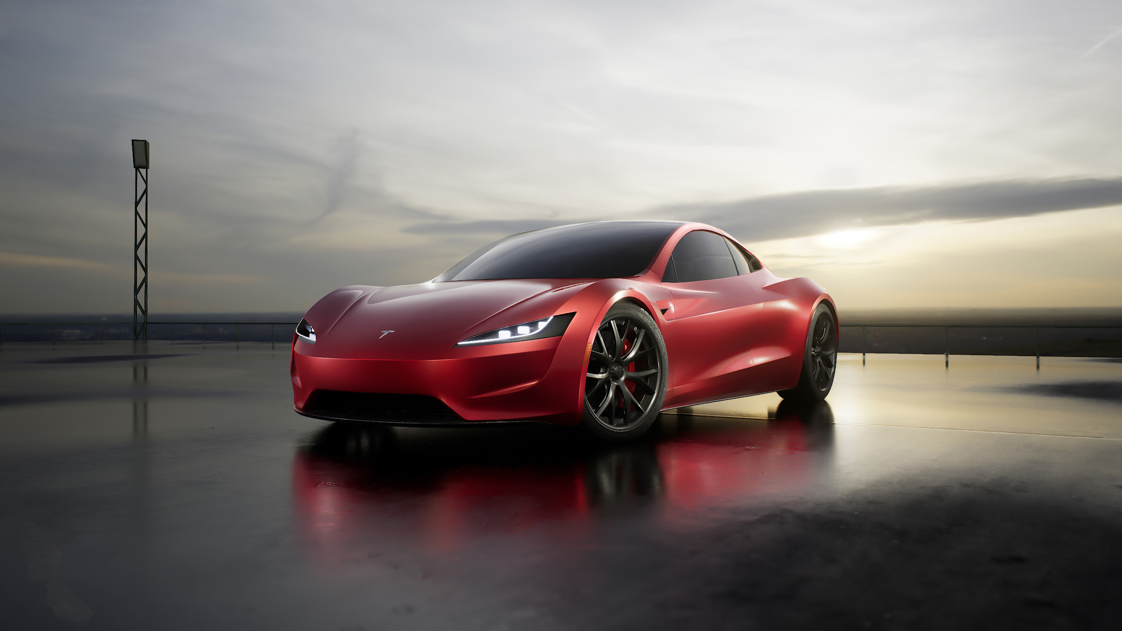 4K Tesla Roadster electric car front angle view HD Wallpaper