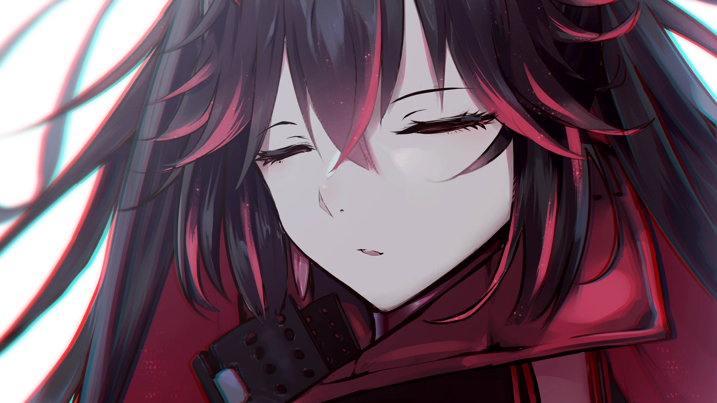 Anime girl with black and red hair HD Wallpaper