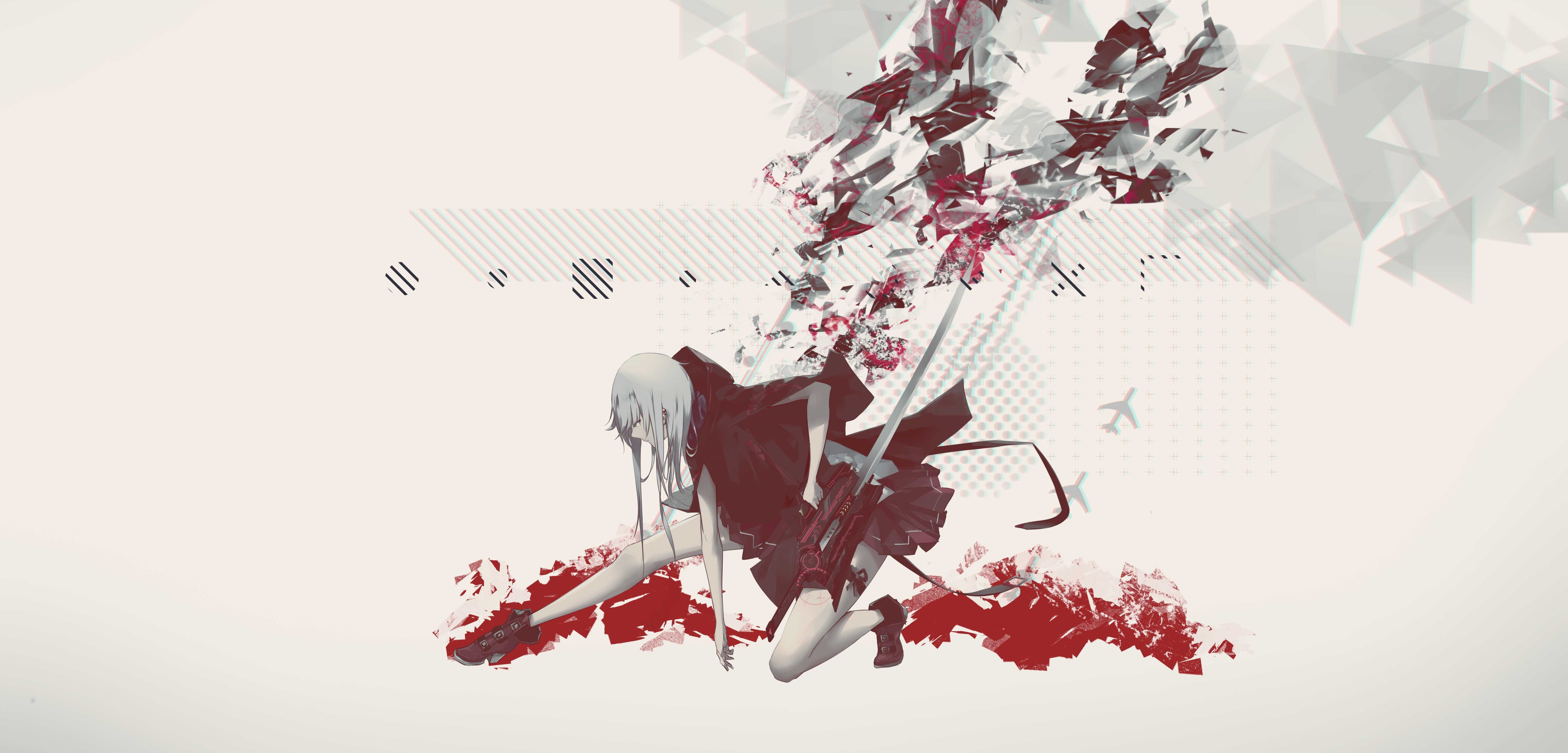 Anime girl with sword and abstract elements HD Wallpaper