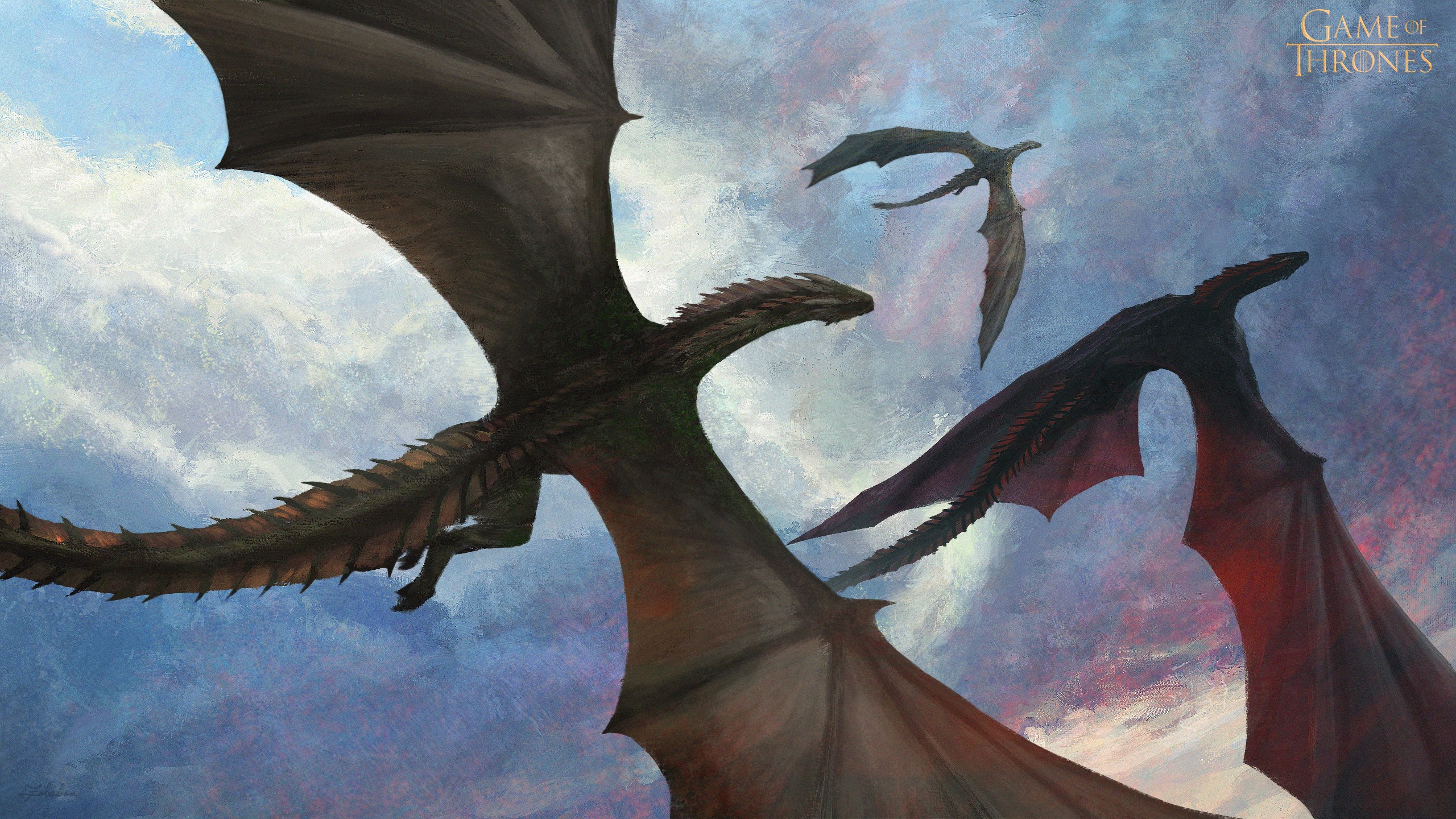 Three dragons flying in the sky HD Wallpaper
