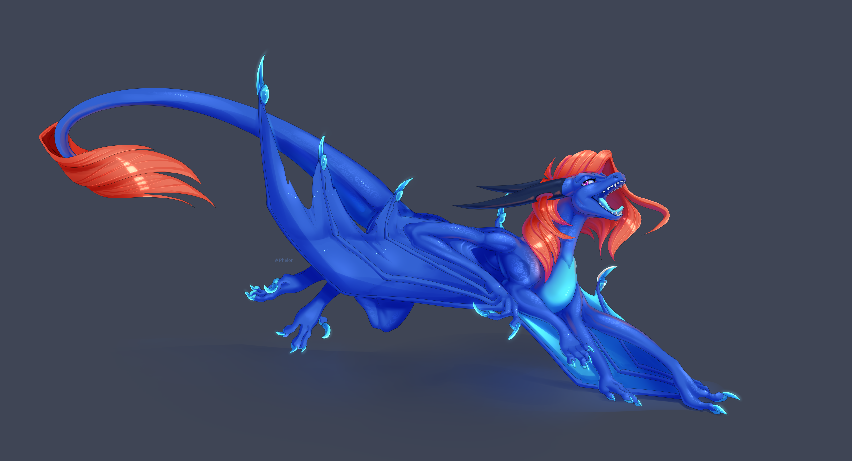 Blue dragon with orange hair and wings HD Wallpaper