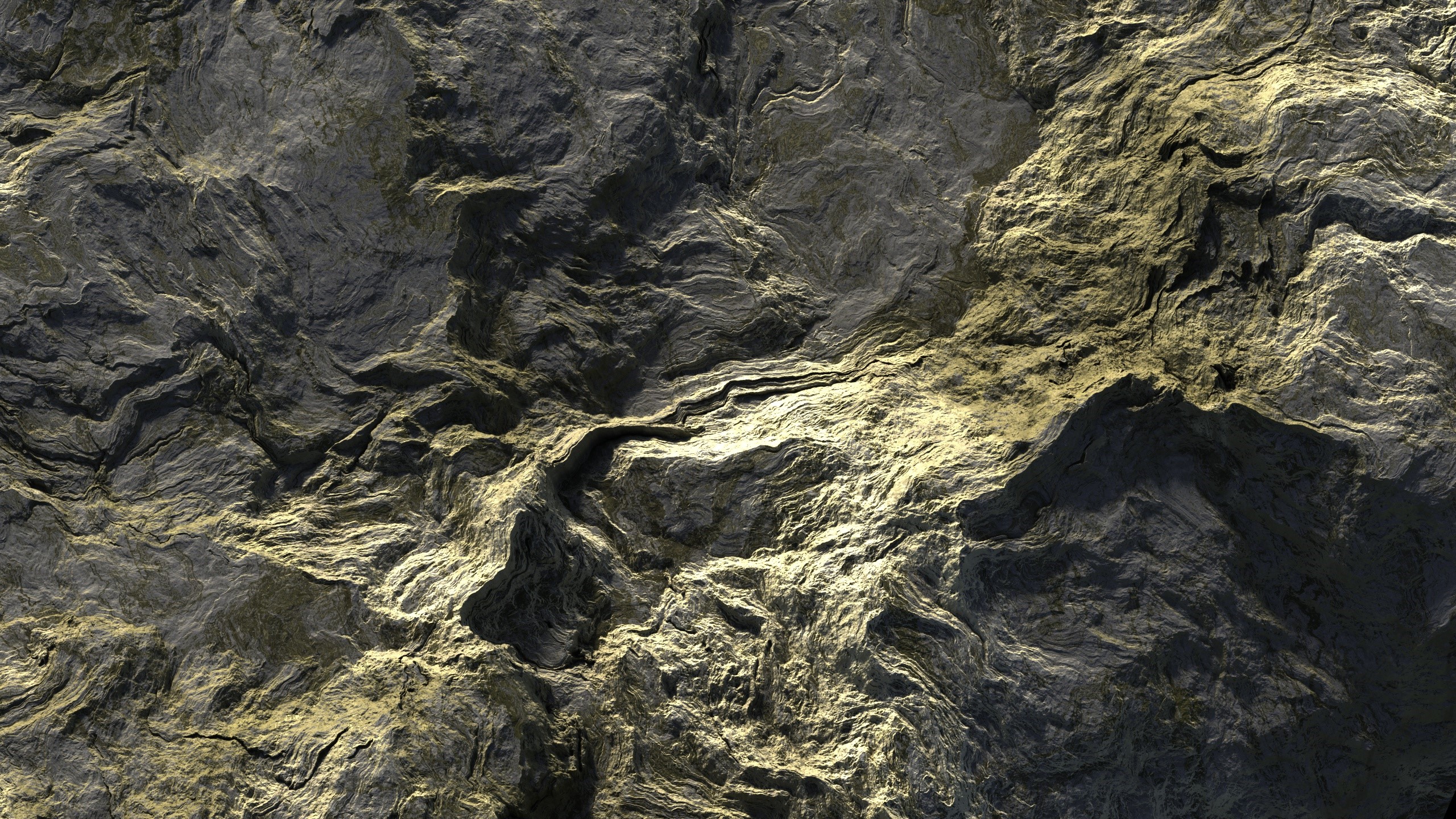 Close-up view of a rocky mountain surface with dramatic lighting HD Wallpaper