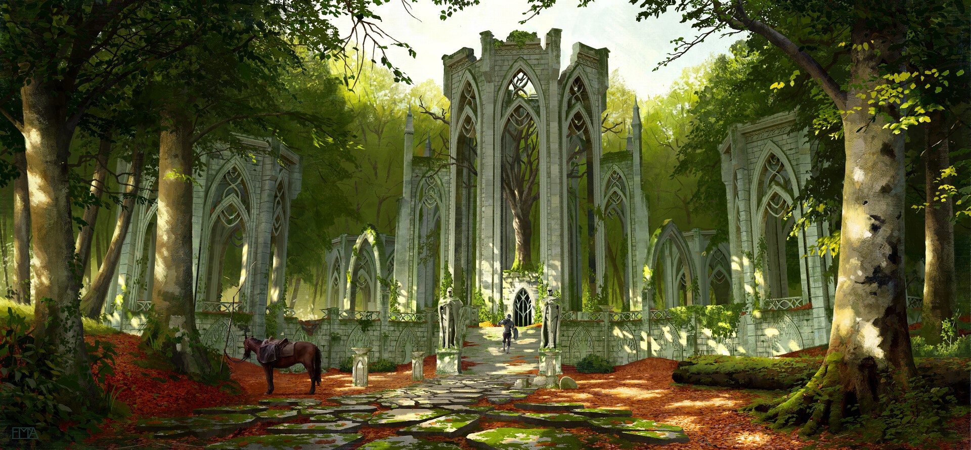Ruins in a forest by Findara McAvinchey HD Wallpaper