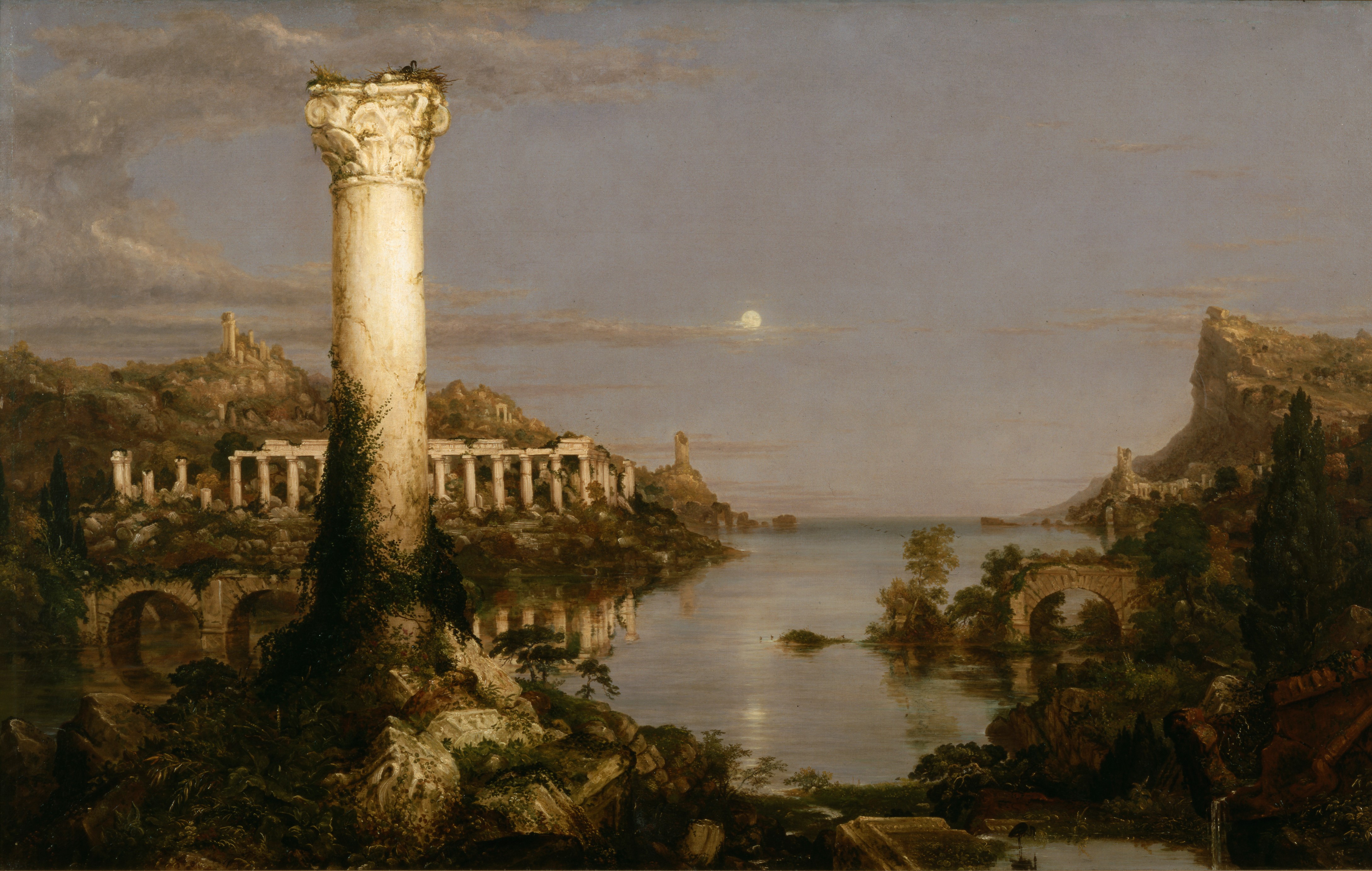 4K painting of classical ruins by Thomas Cole HD Wallpaper